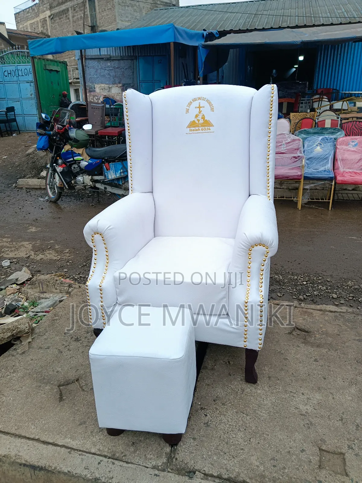 Bishop, Pastor or Reverend Chair With Church Logo, White 