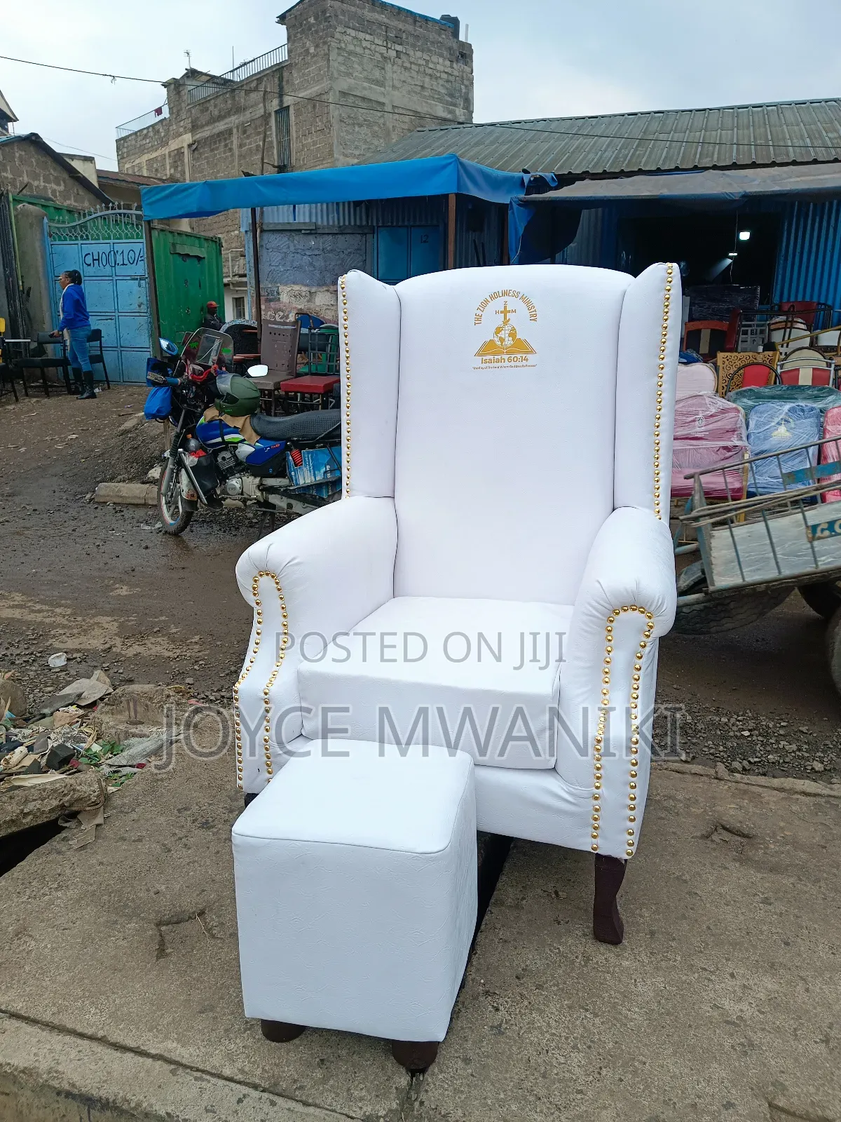 Bishop, Pastor or Reverend Chair With Church Logo, White 