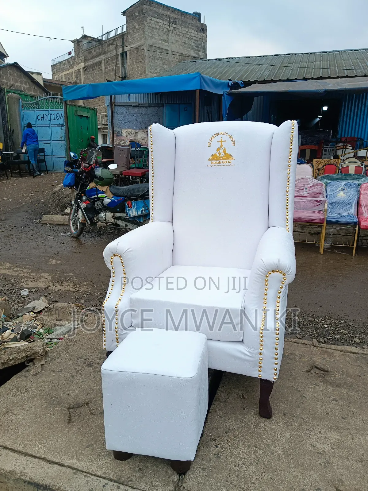 Bishop, Pastor or Reverend Chair With Church Logo, White 