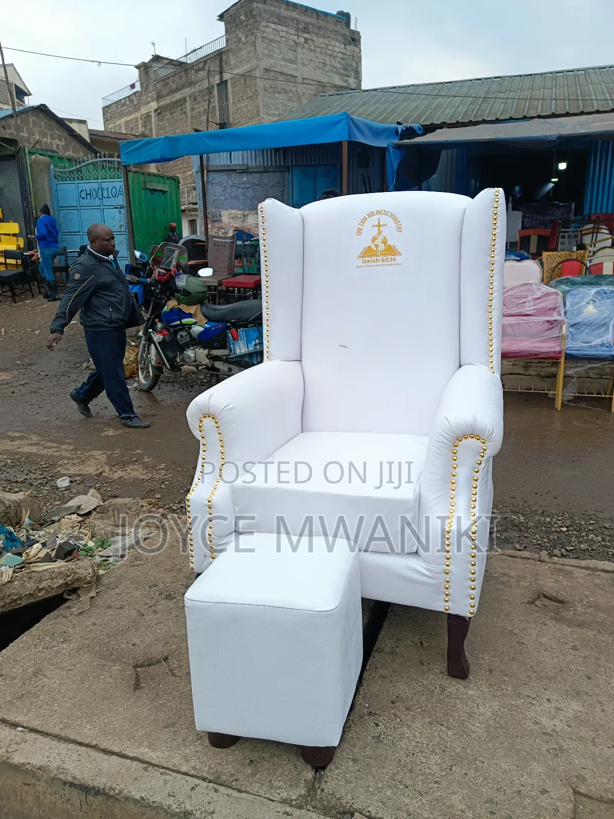Bishop, Pastor or Reverend Chair With Church Logo, White 