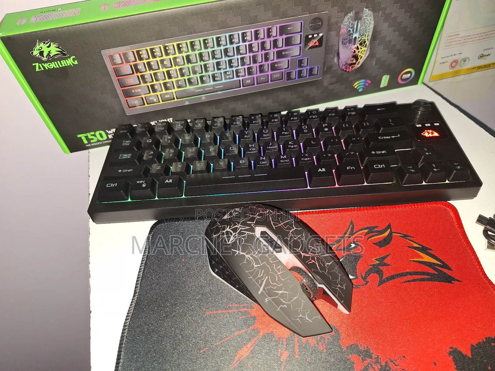 Rechargeable Backlit RGB Wireless Keyboard +Mouse+ Mousepad