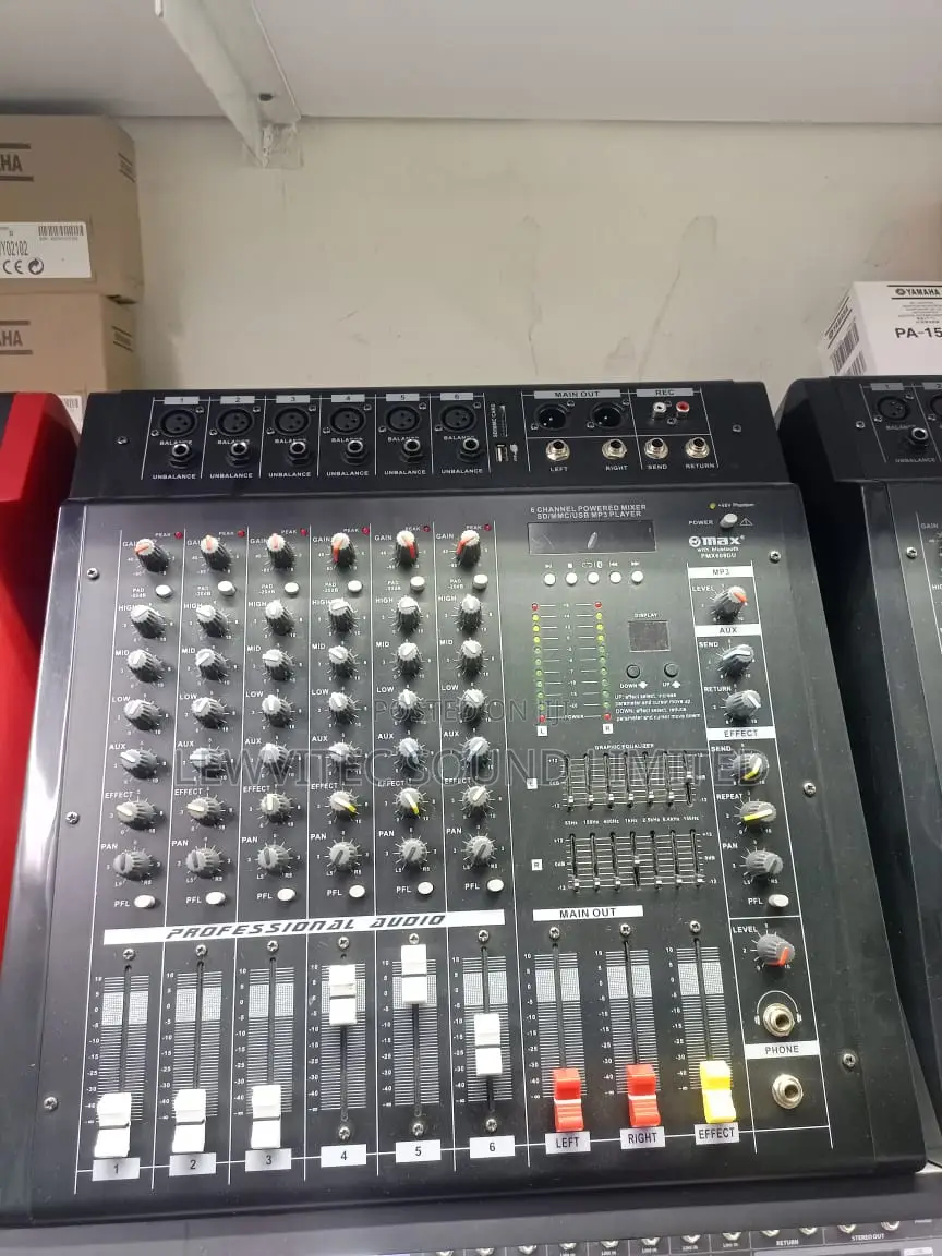 6 Channels Powered Black Mixer