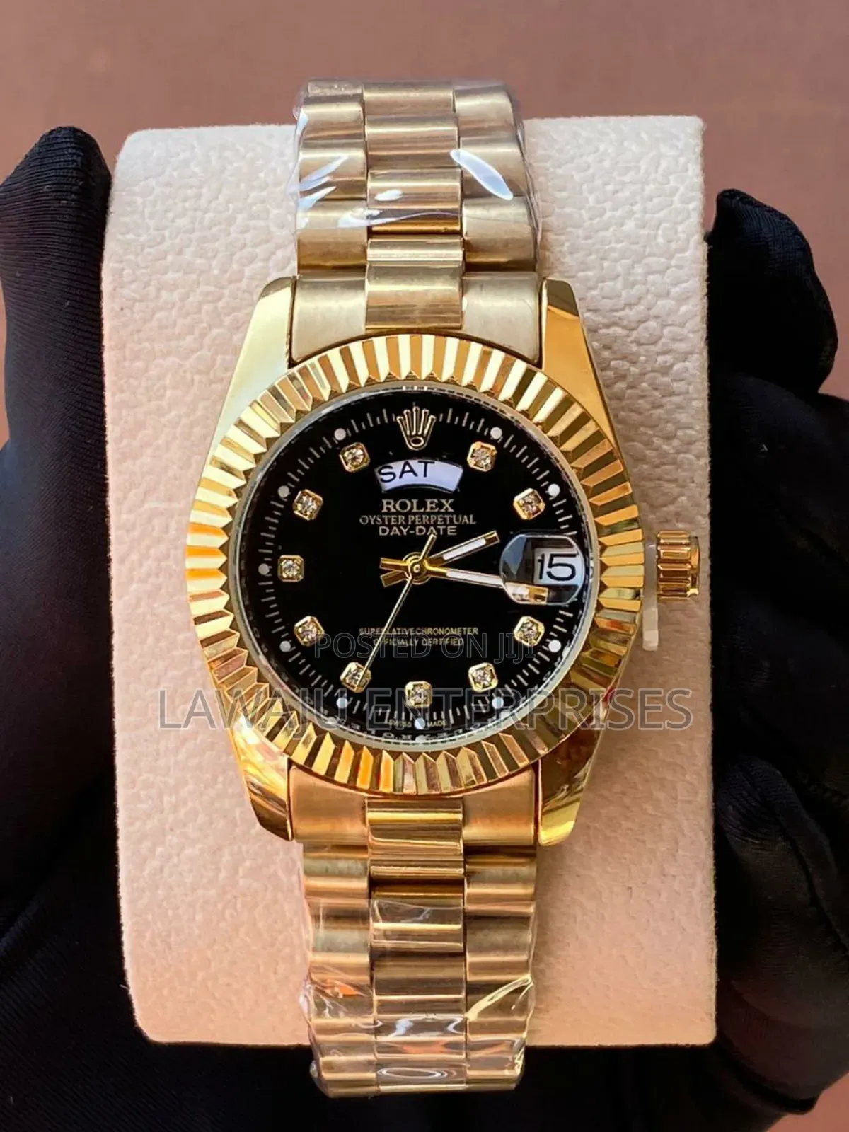 Gold Rolex Ladies Watch Black Display