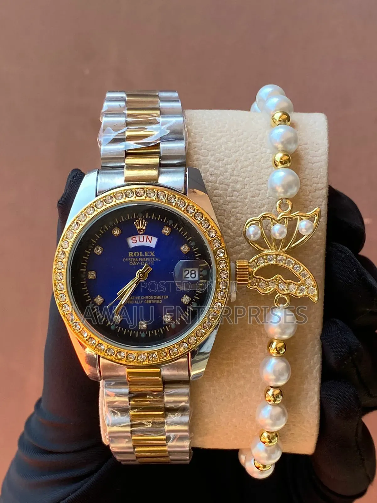 Pearl Bracelet and Rolex Watch Set