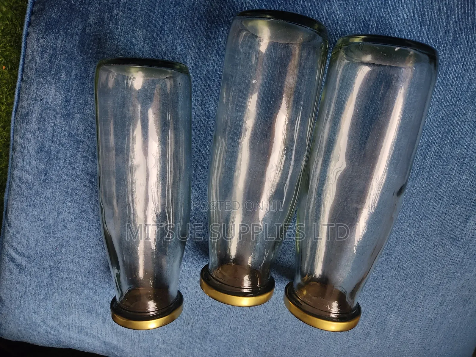 Set of 10 X 500 Glass Bottle 190mm Long Gold Lids 53mm Wide
