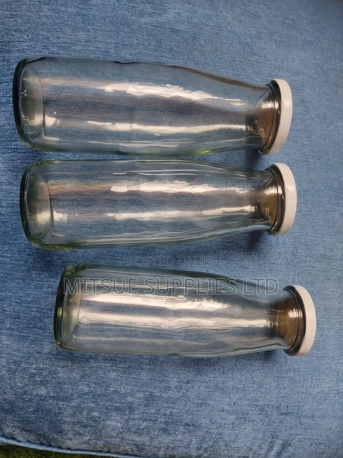 Set of 15 X 500 Glass Bottle 190mm Long White Lids 53mm Wide