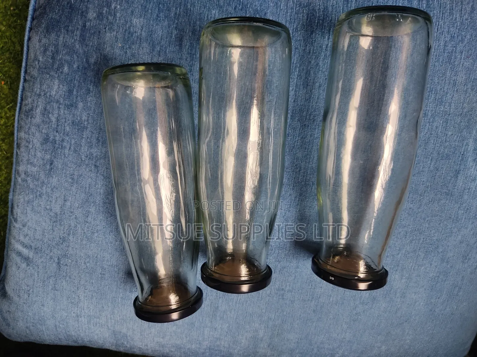 Set of 35 X 500 Glass Bottle 190mm Long Black Lids 53mm Wide