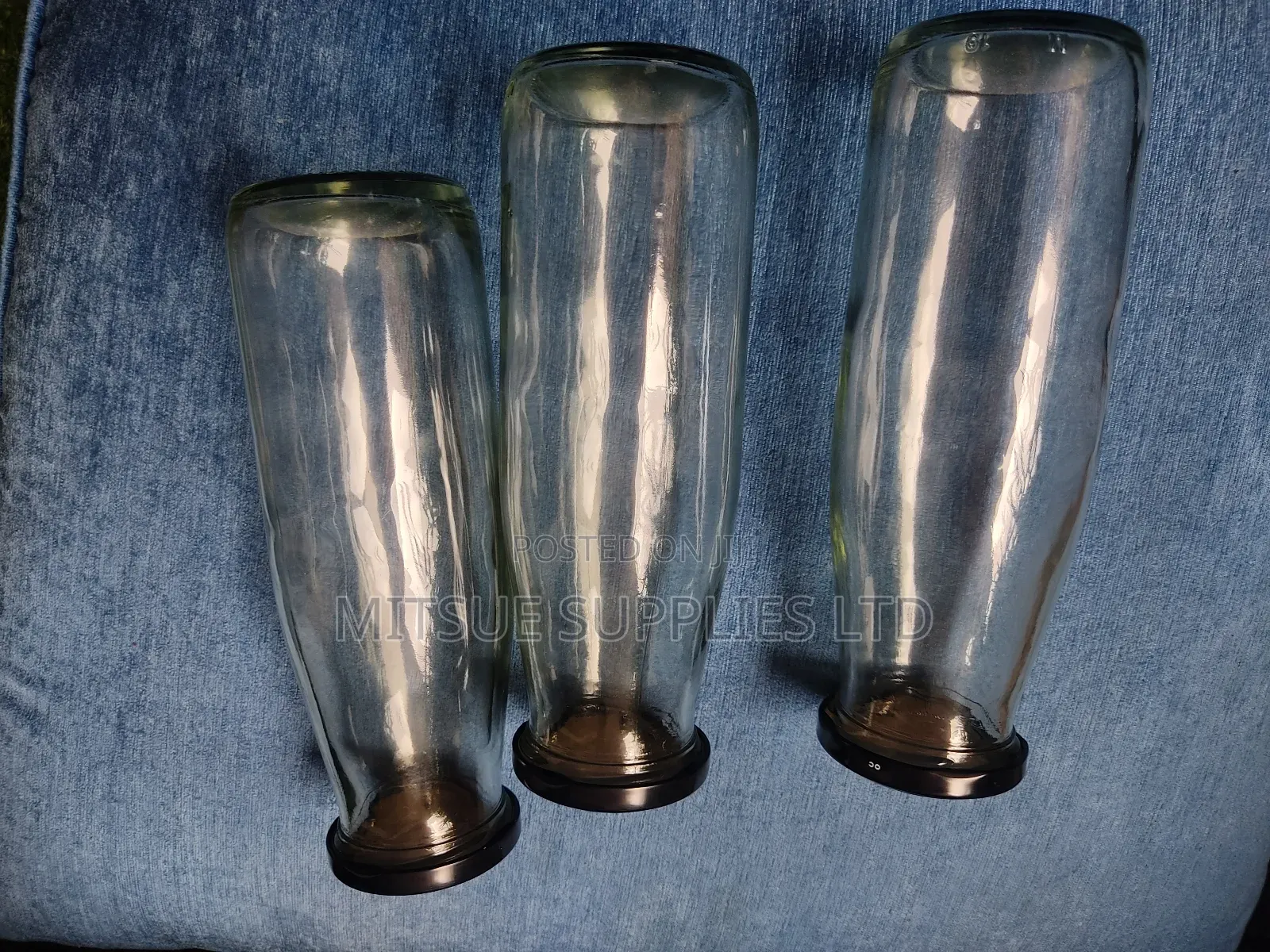 Set of 35 X 500 Glass Bottle 190mm Long Black Lids 53mm Wide