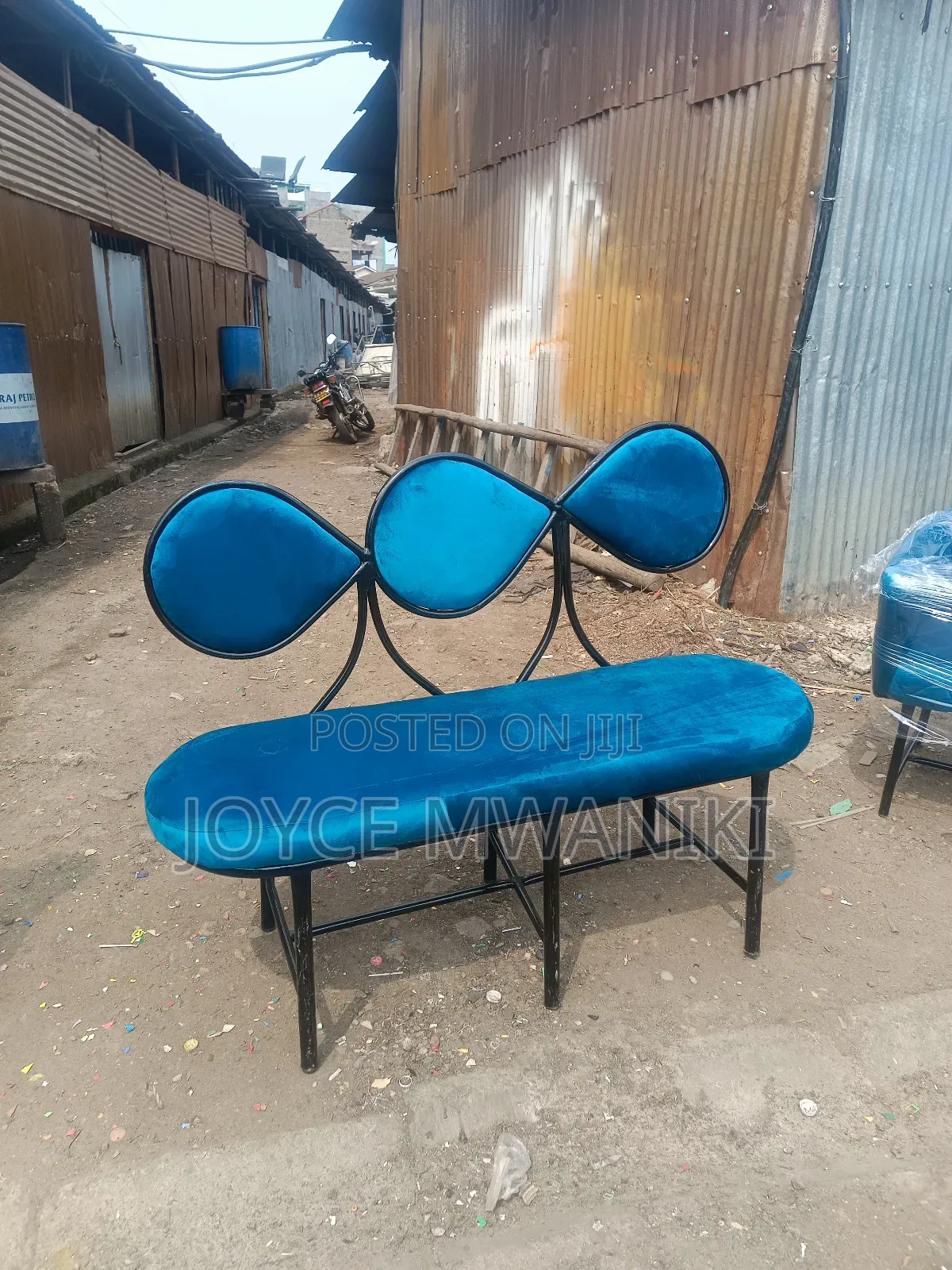 Salon Waiting Bench, Turkuish Blue, 3 Seater 