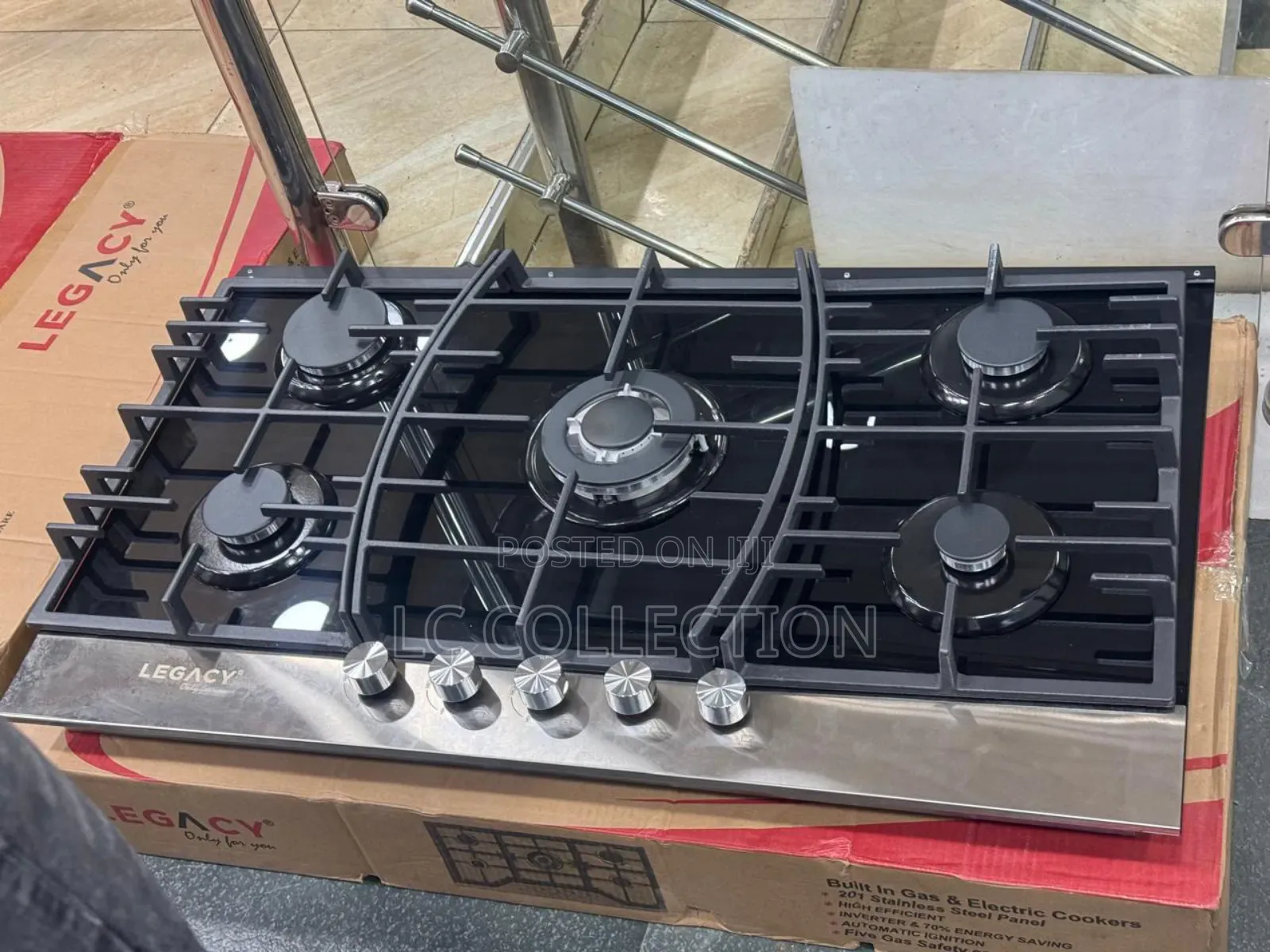 Legacy 5 Bunner Gas Hob(1wok) Glass 90cm