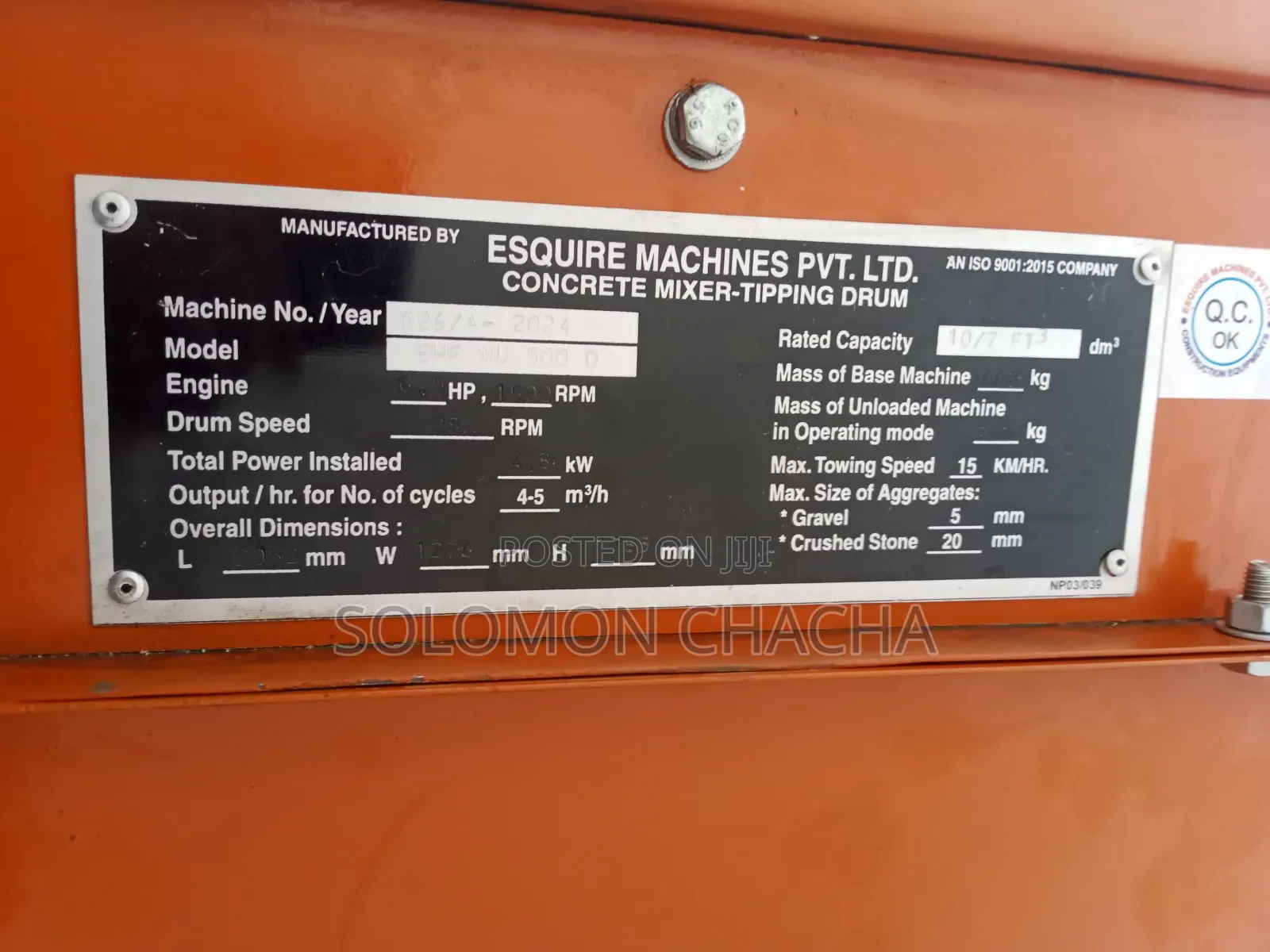 Esquire Machines 500litres Concrete Mixer With Deisel Engine