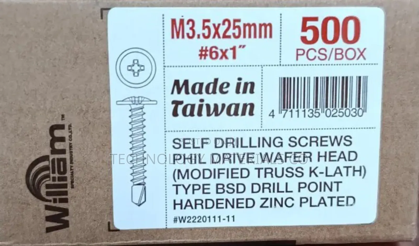 Self Tapping Mabati Screws(M3.5*25mm) 500pcs/Box.