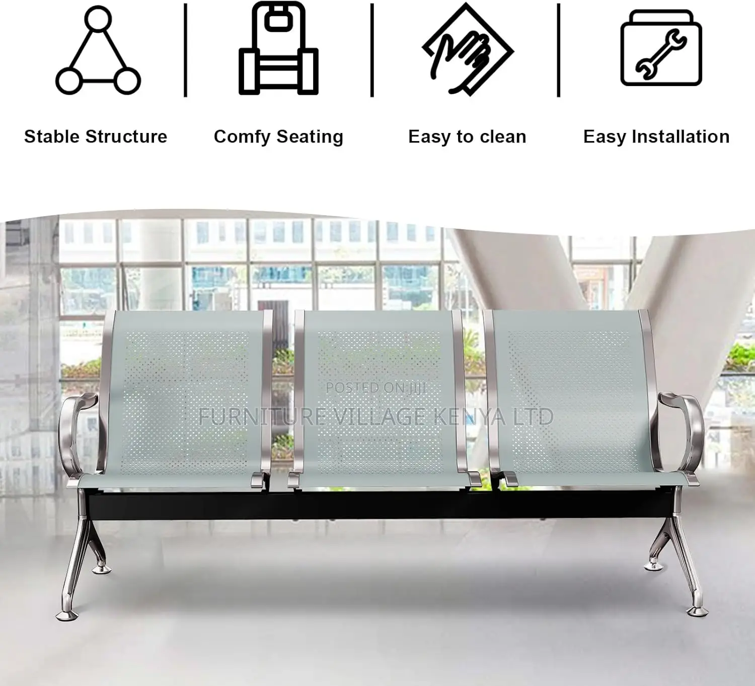 Lobby Bench Seating for Business Hospital Market, Silver