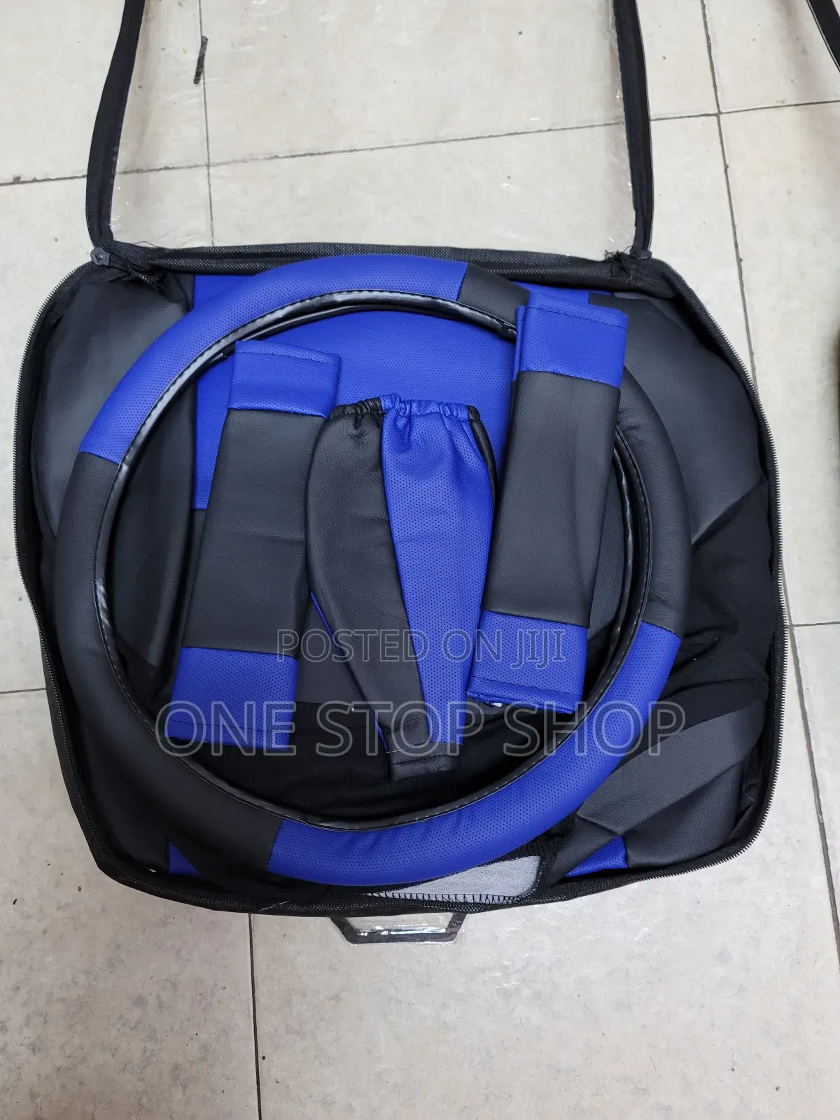 Blue Black Leather Seat Cover for 5 Seater Cars