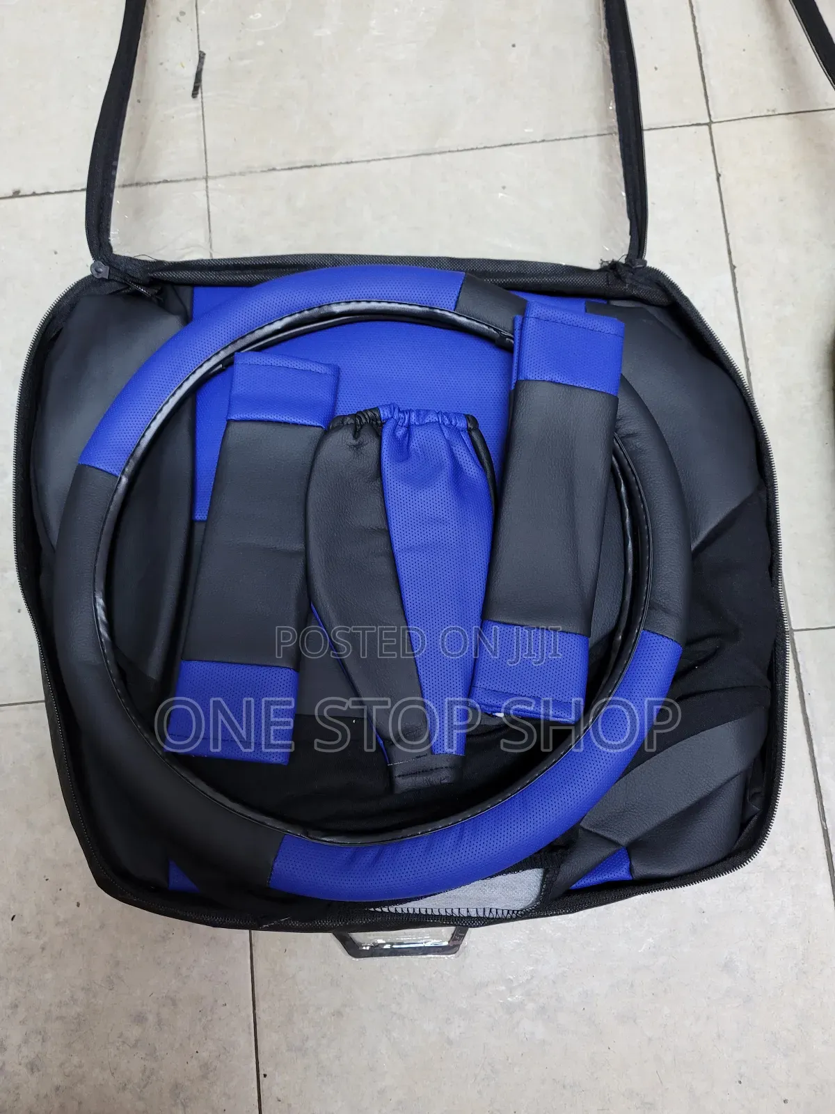 Blue Black Leather Seat Cover for 5 Seater Cars