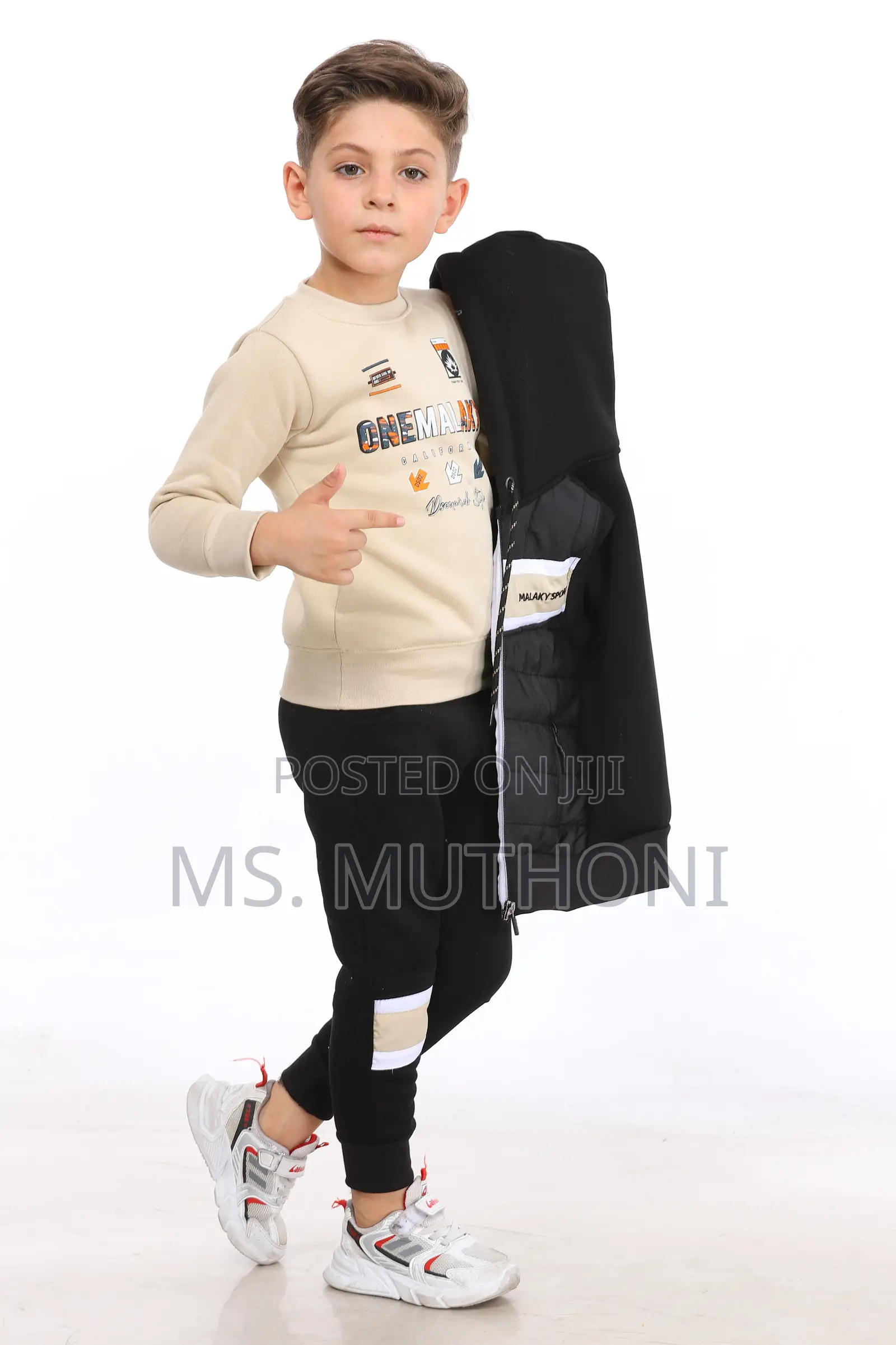 Beige/Black 3 Piece Kids Tracksuits 6m to 3yrs