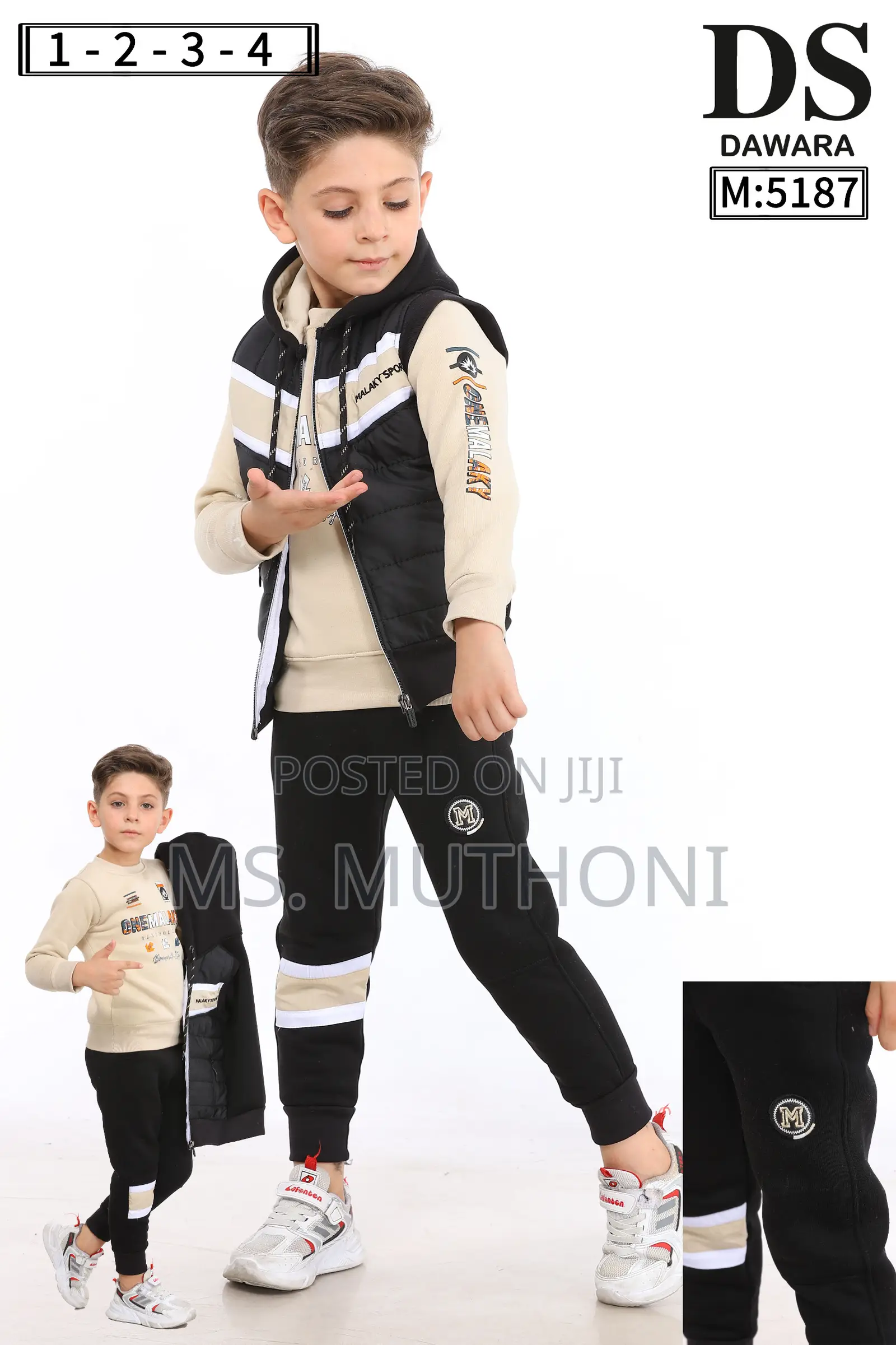 Beige/Black 3 Piece Kids Tracksuits 6m to 3yrs