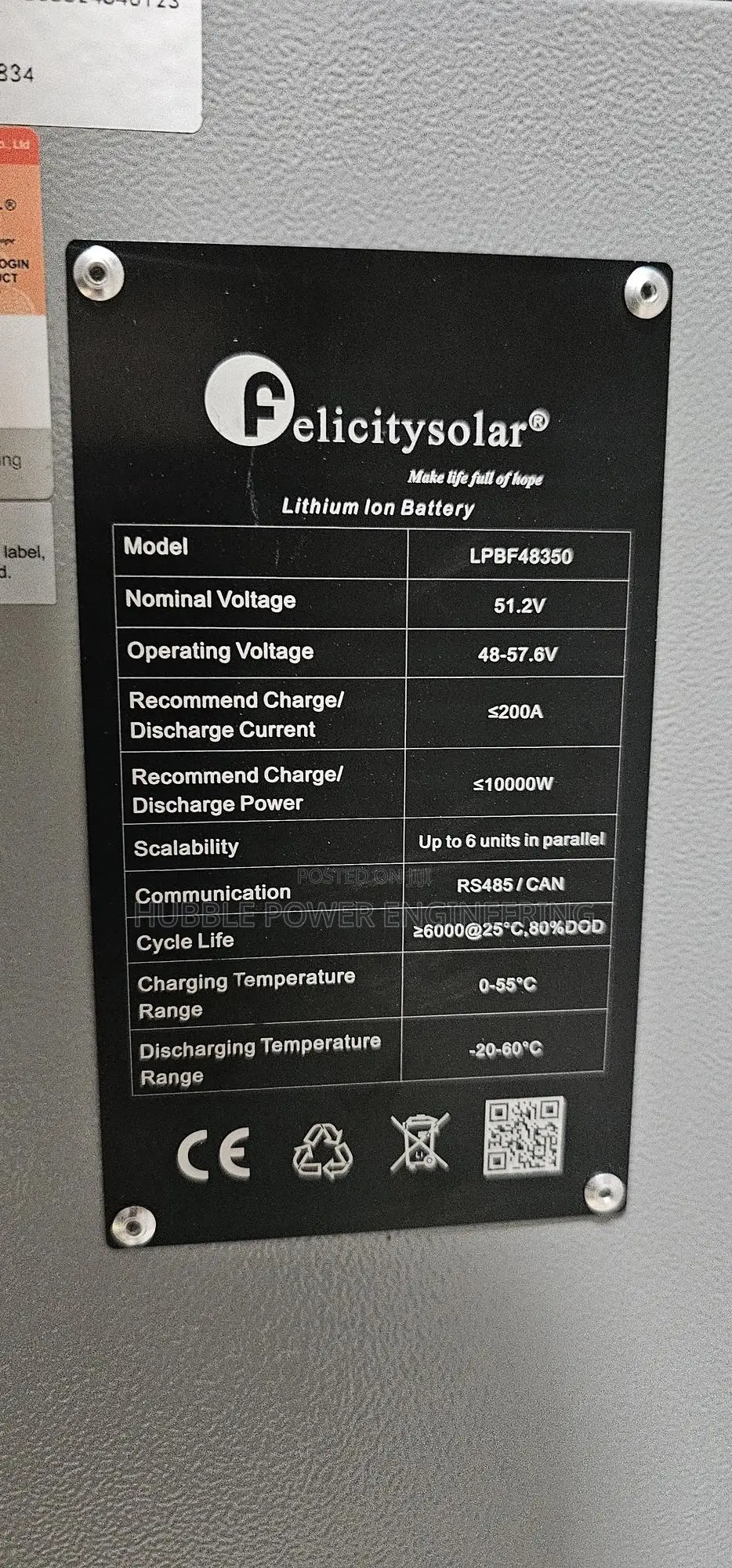 17.5kwh Lithium Ion Phosphate-Lithium Battery 51.2v 350ah