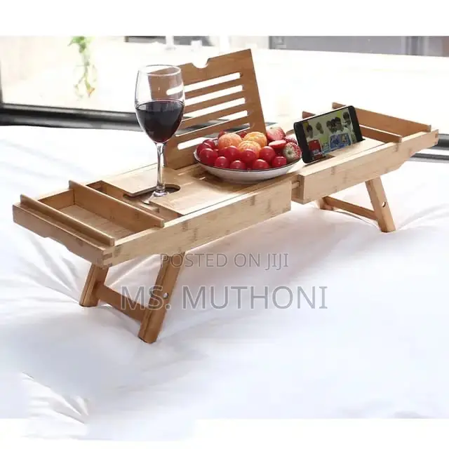 Expandable Bamboo Bathtub Caddy Tray / Breakfast Bed Table