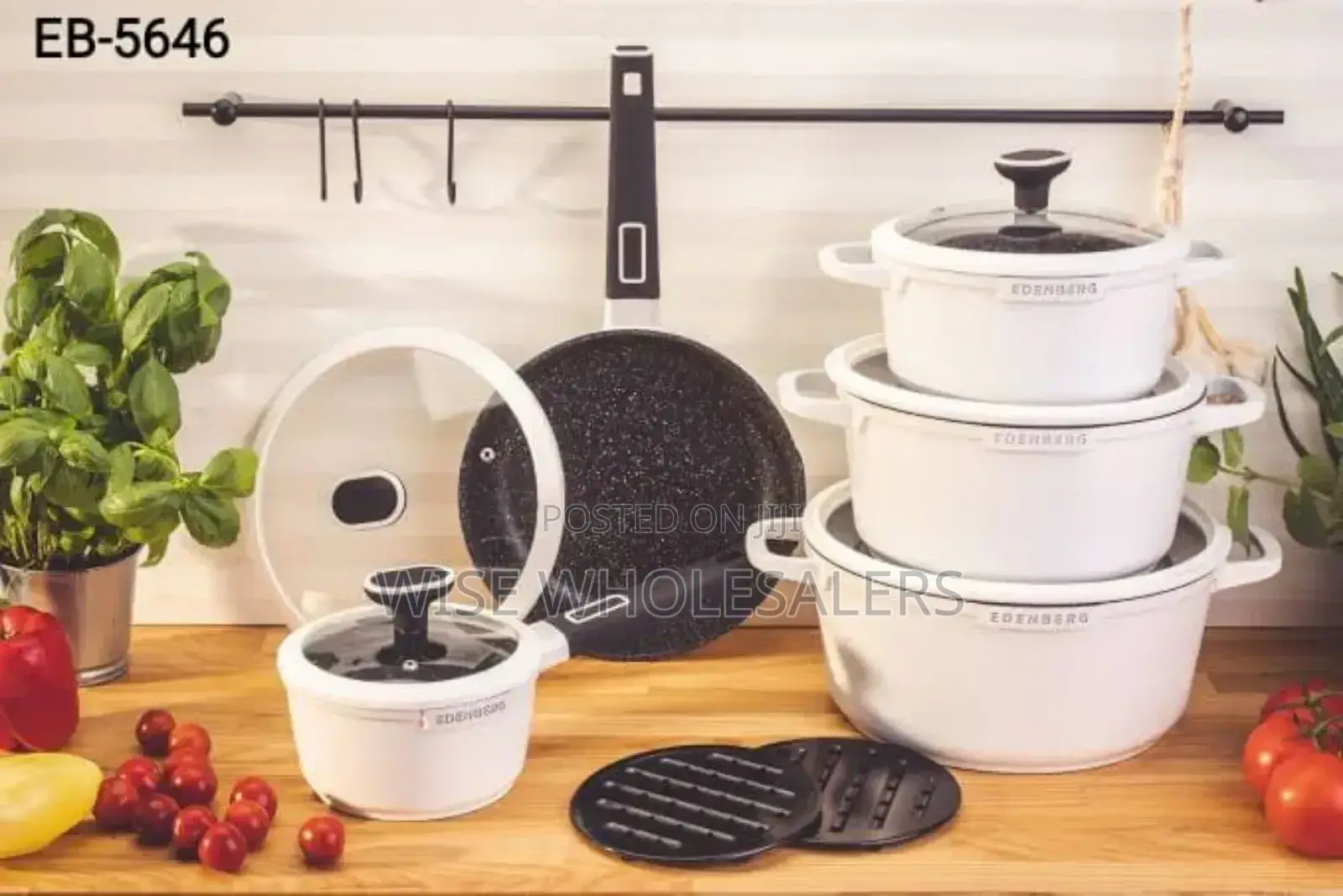 Edenberg 12pcs Set Matt White + Black Color Handle