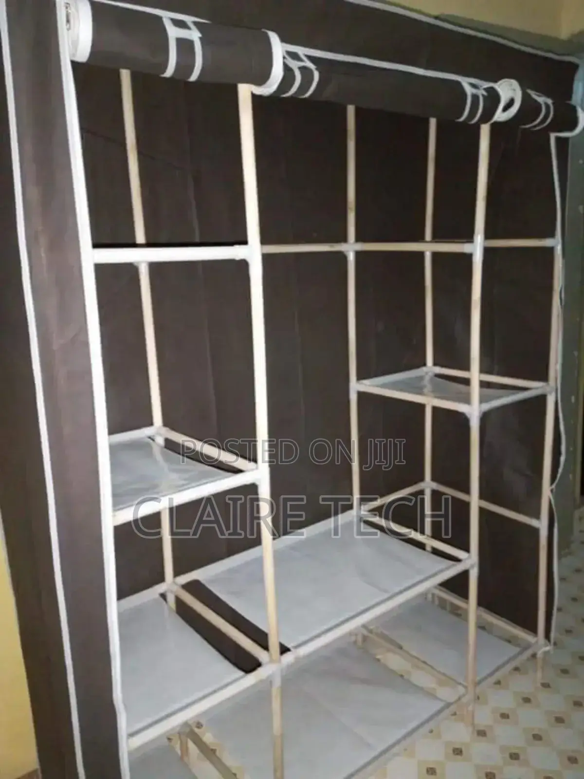 Hommy Very Strong 3 Columns Portable Metallic Wardrobe-Grey