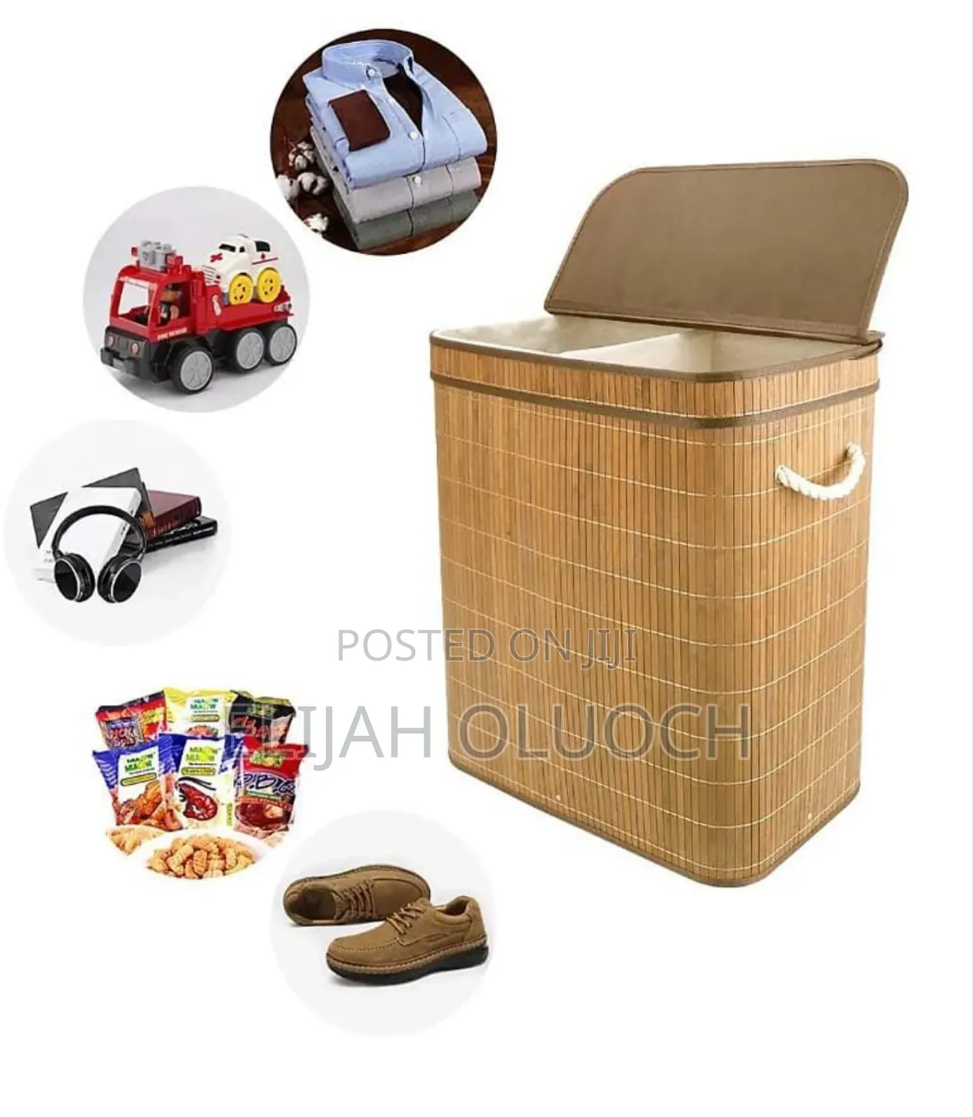 *100L Bamboo Laundry Basket With Flip Lid