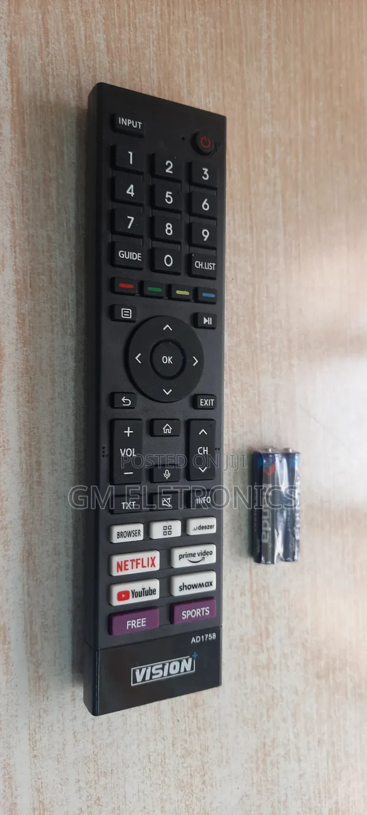 Vision+ Replacement RMT Vidaa Smart TV With Batteries(Black