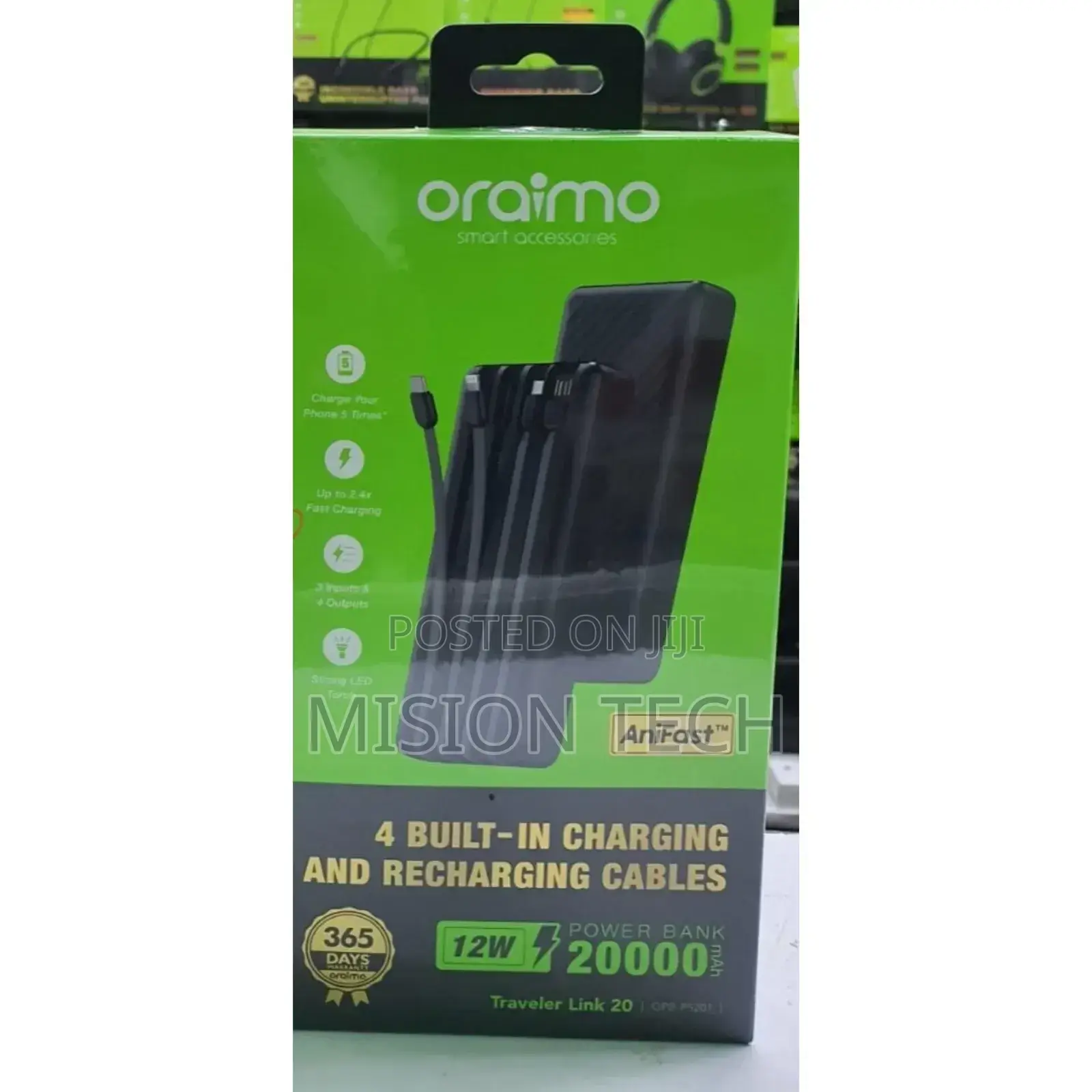 Oraimo PB-P5201 20,000mah Power Banks With Built in Cables