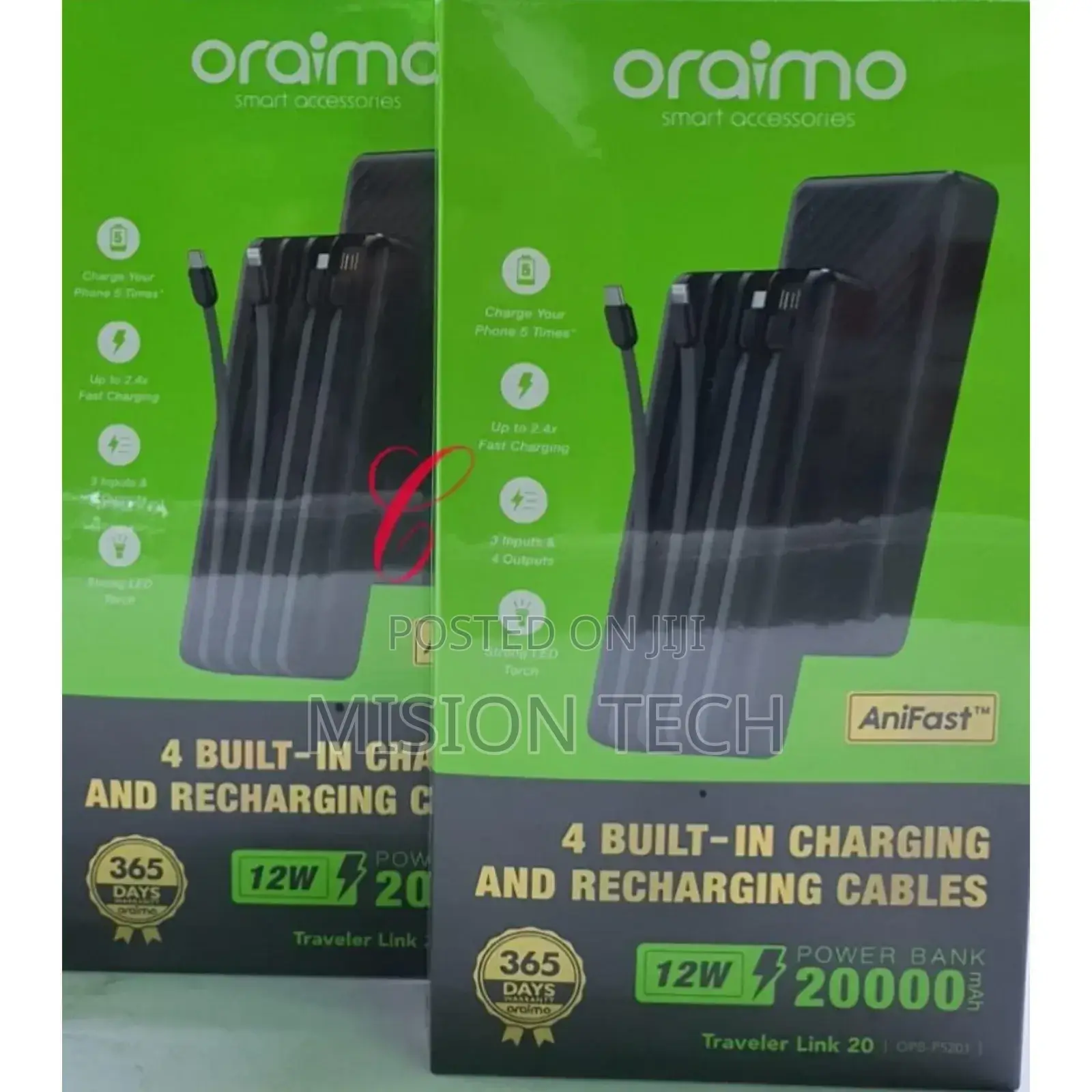 Oraimo Traveler 20,000mah Power Banks With Built-in Cables
