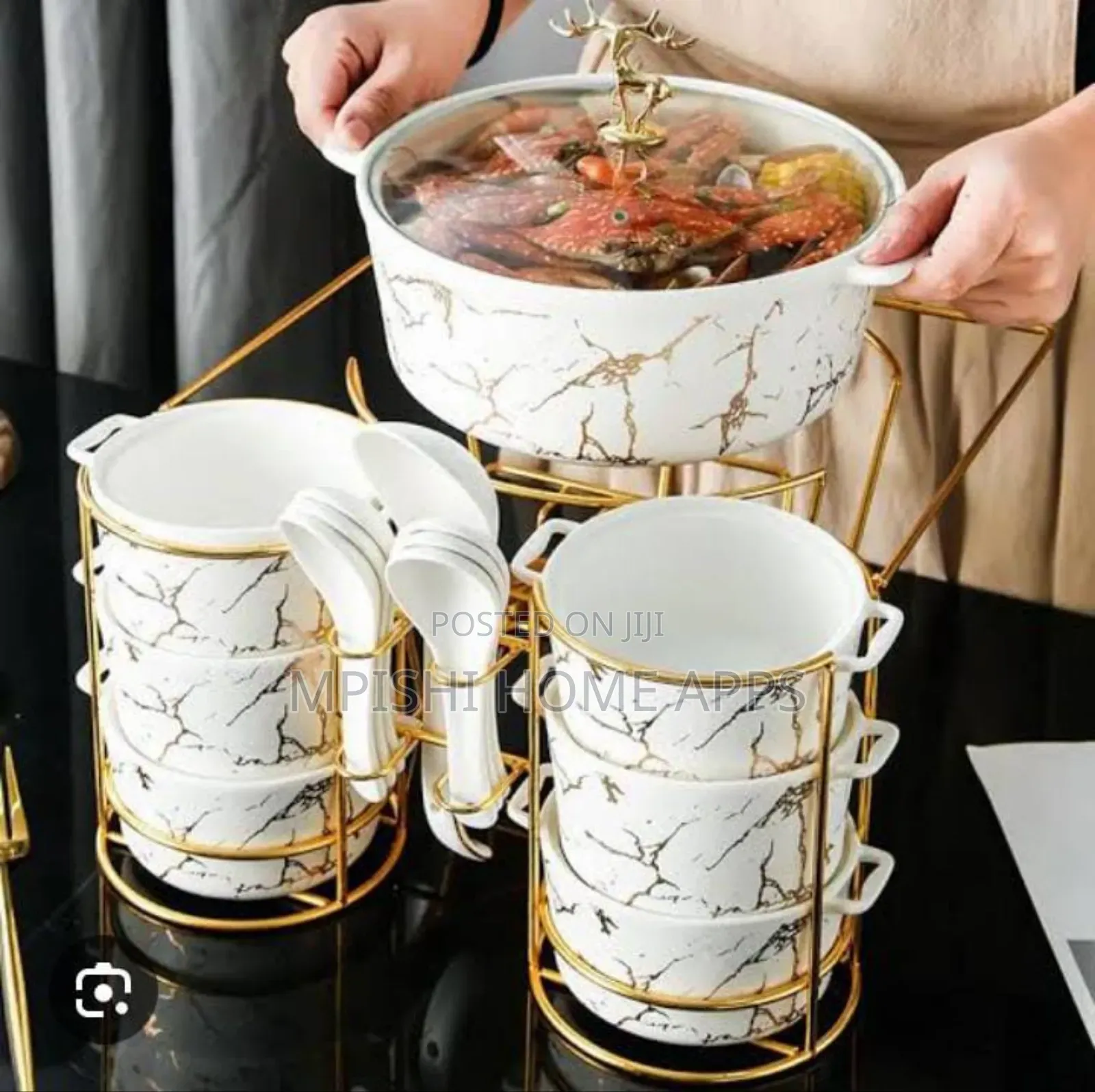 15pcs Nordic Ceramic Soup Pot Binaural Soup Bowl Set