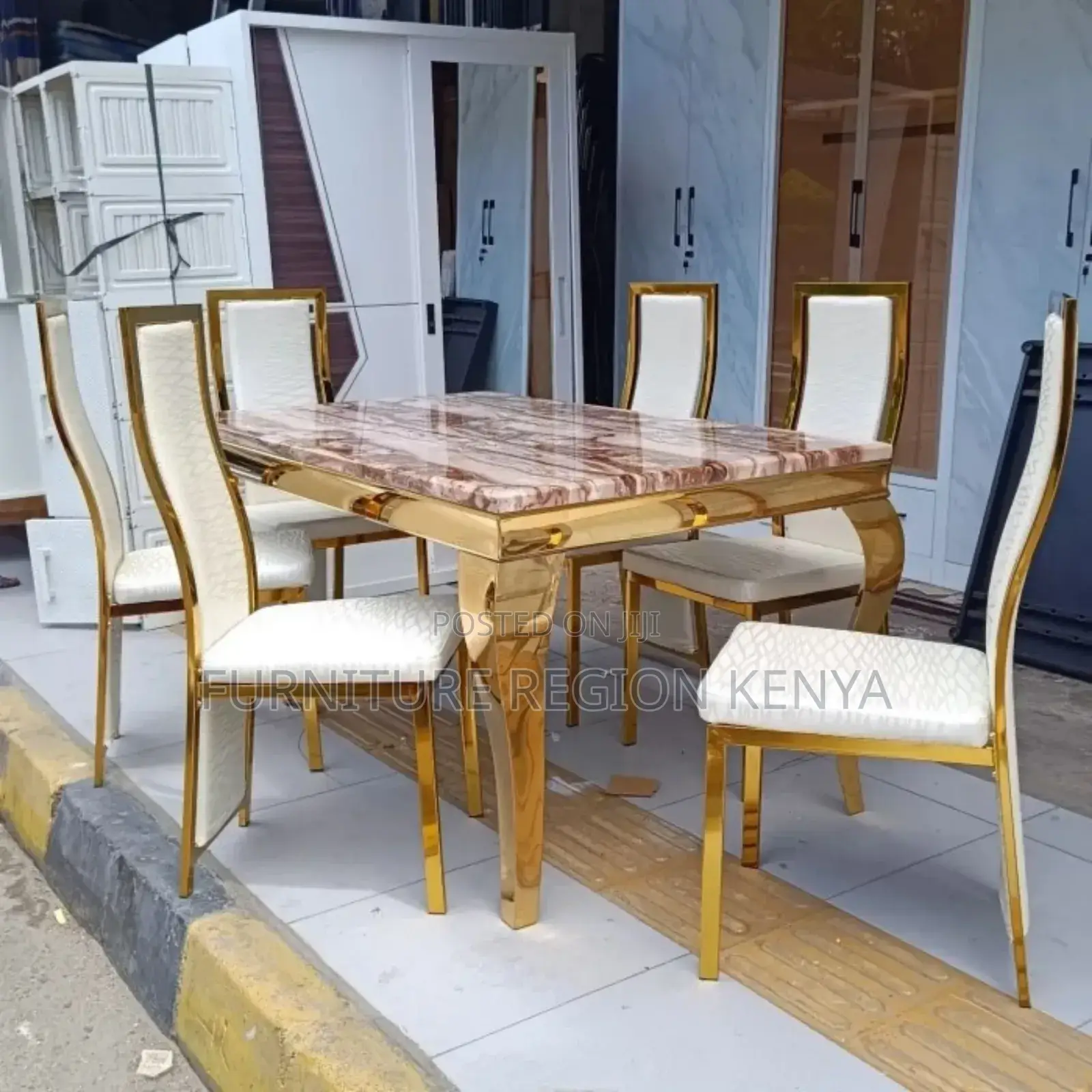 Golden With Marble Top Dinning Table