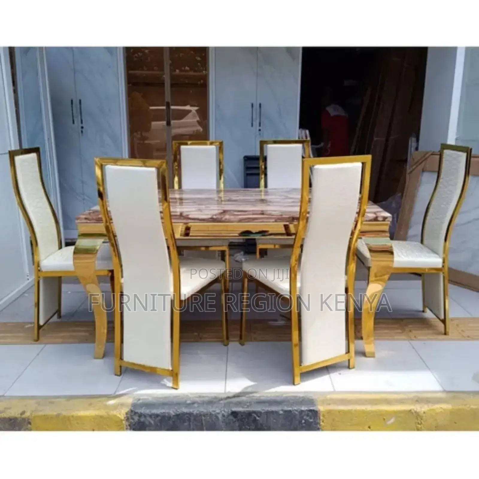 Golden With Marble Top Dinning Table