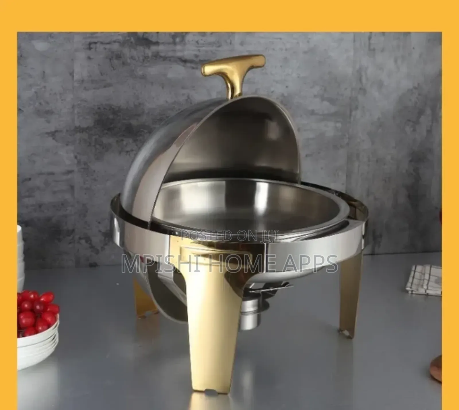 Roll Top Chaffing Dishe With Gold Stand