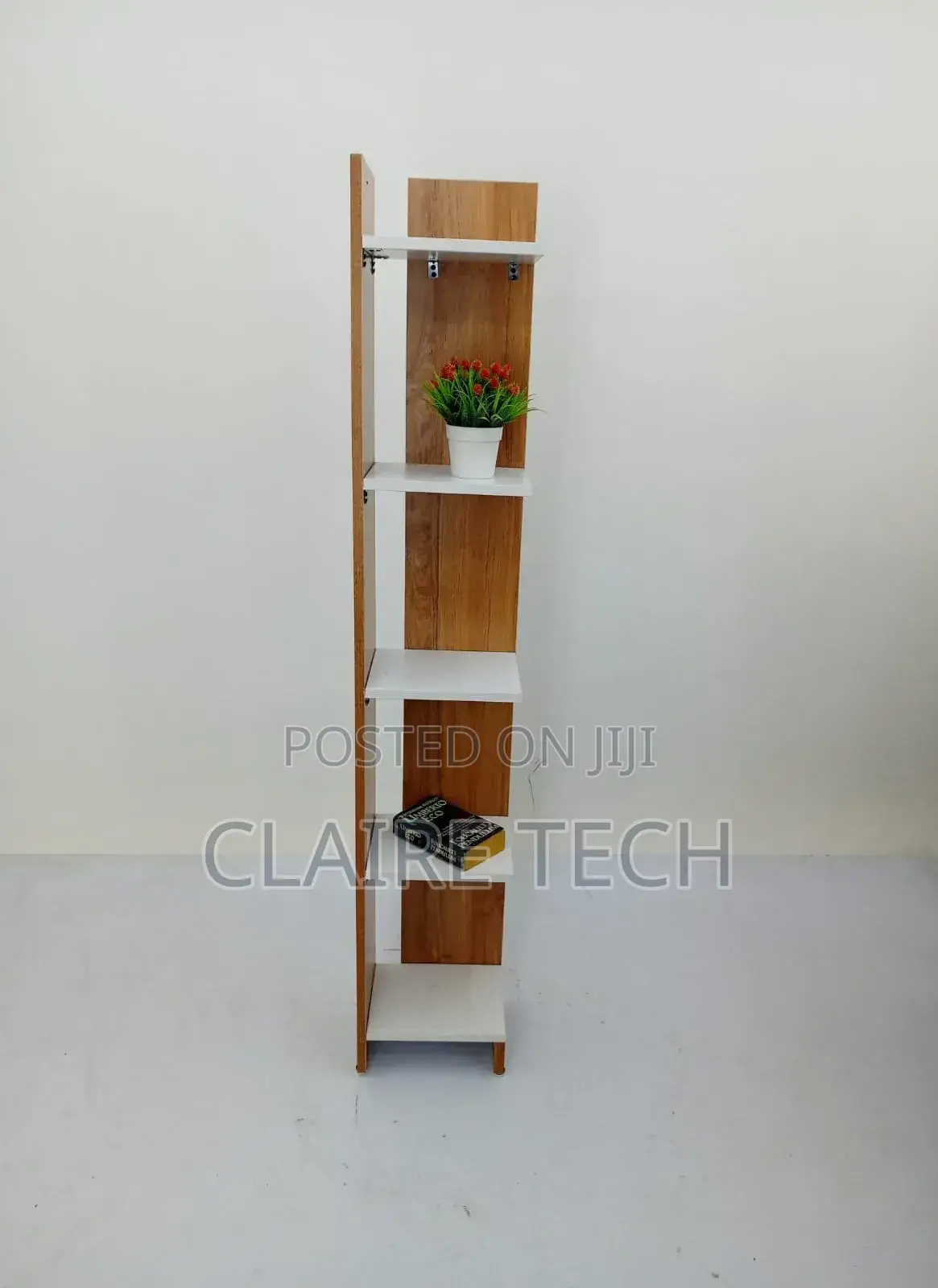 Sly Corner Bookshelf Décor Stand Teak and White