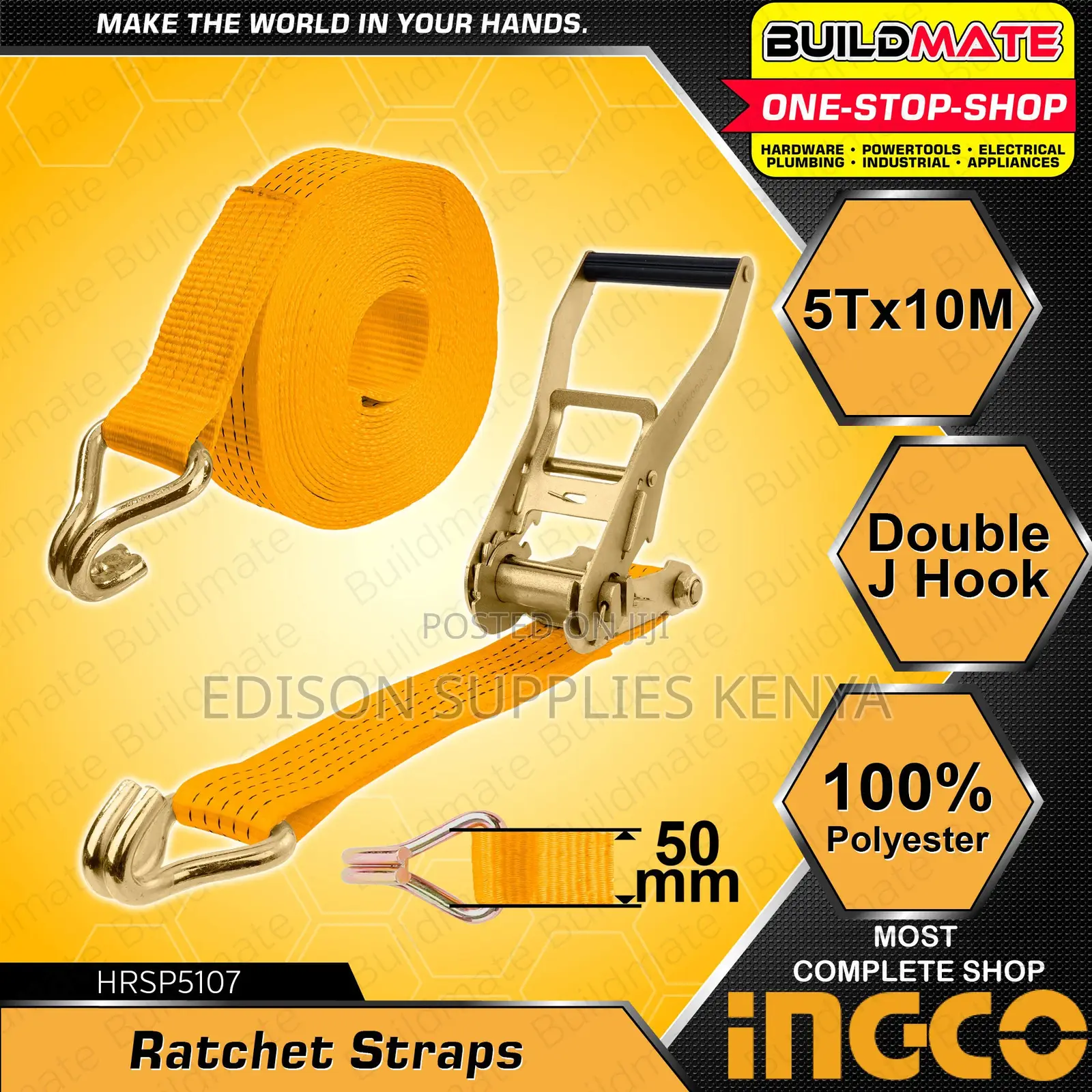 Ratchet Straps Ingco 2'' By 10 Metres Ratchet Tie Down Cargo