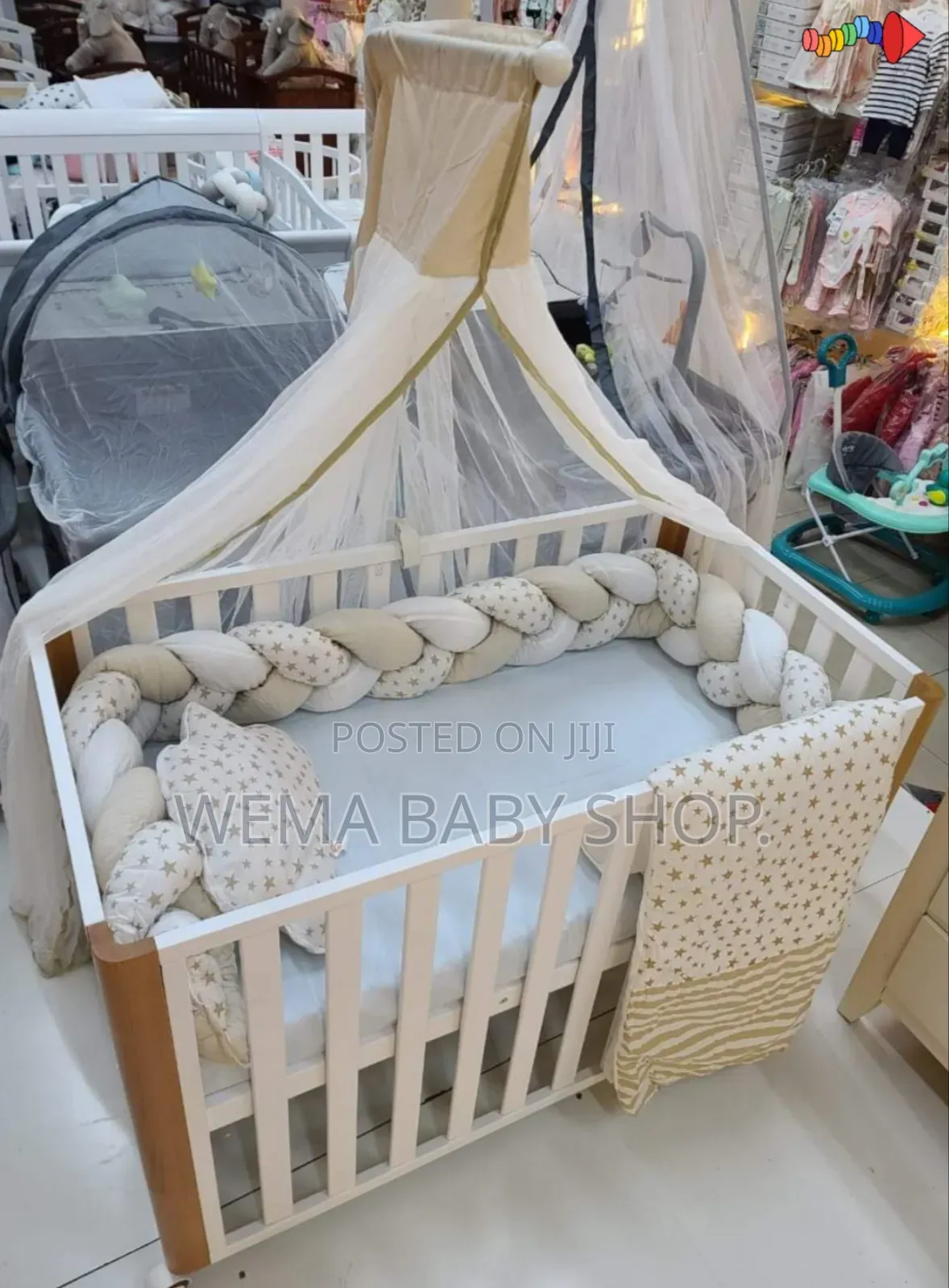 Baby Cot Braided Cot Bumper Set (With-Duvet/Bedsheet,M/Net)