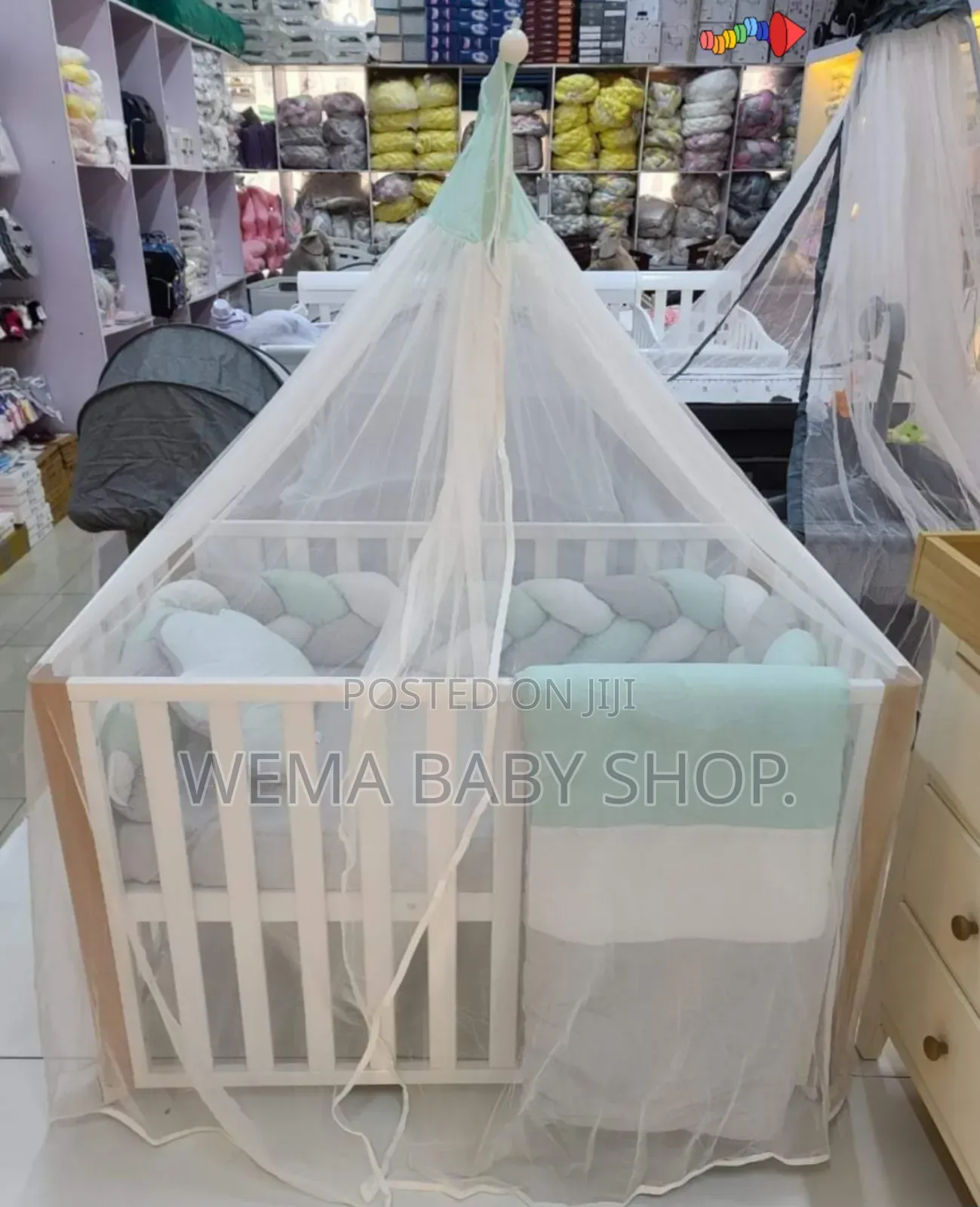 Baby Cot Braided Cot Bumper Set (With-Duvet/Bedsheet,M/Net)