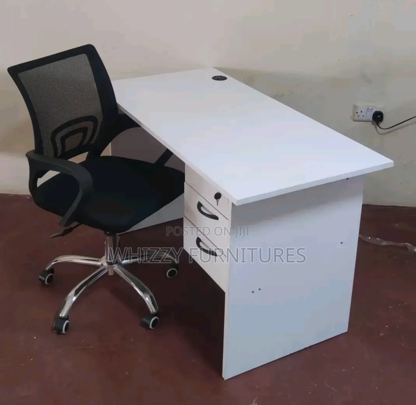 White Office Desk and Mesh Chair