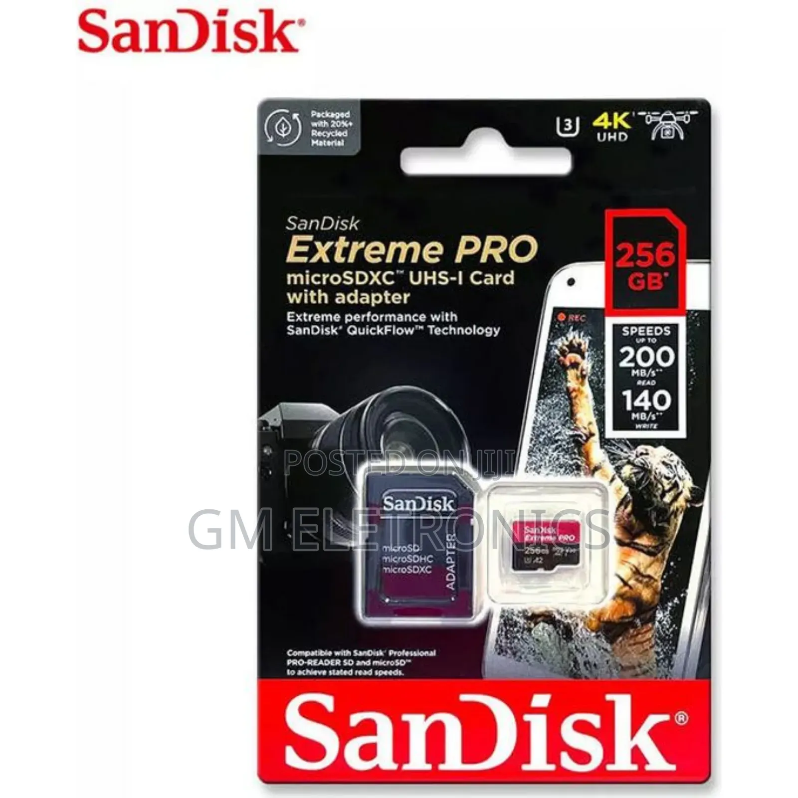 New Sandisk 256gb Extreme Pro Microsd Uhs-I Card (Adapter).