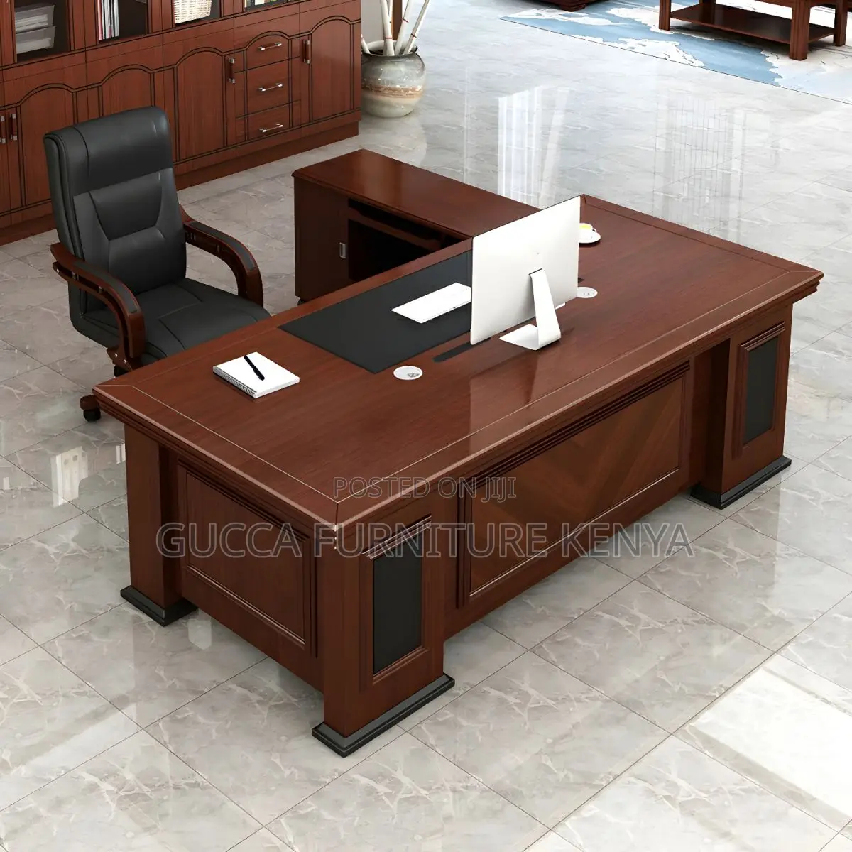 Elegant L-Shaped Executive Desk in Brown Wood
