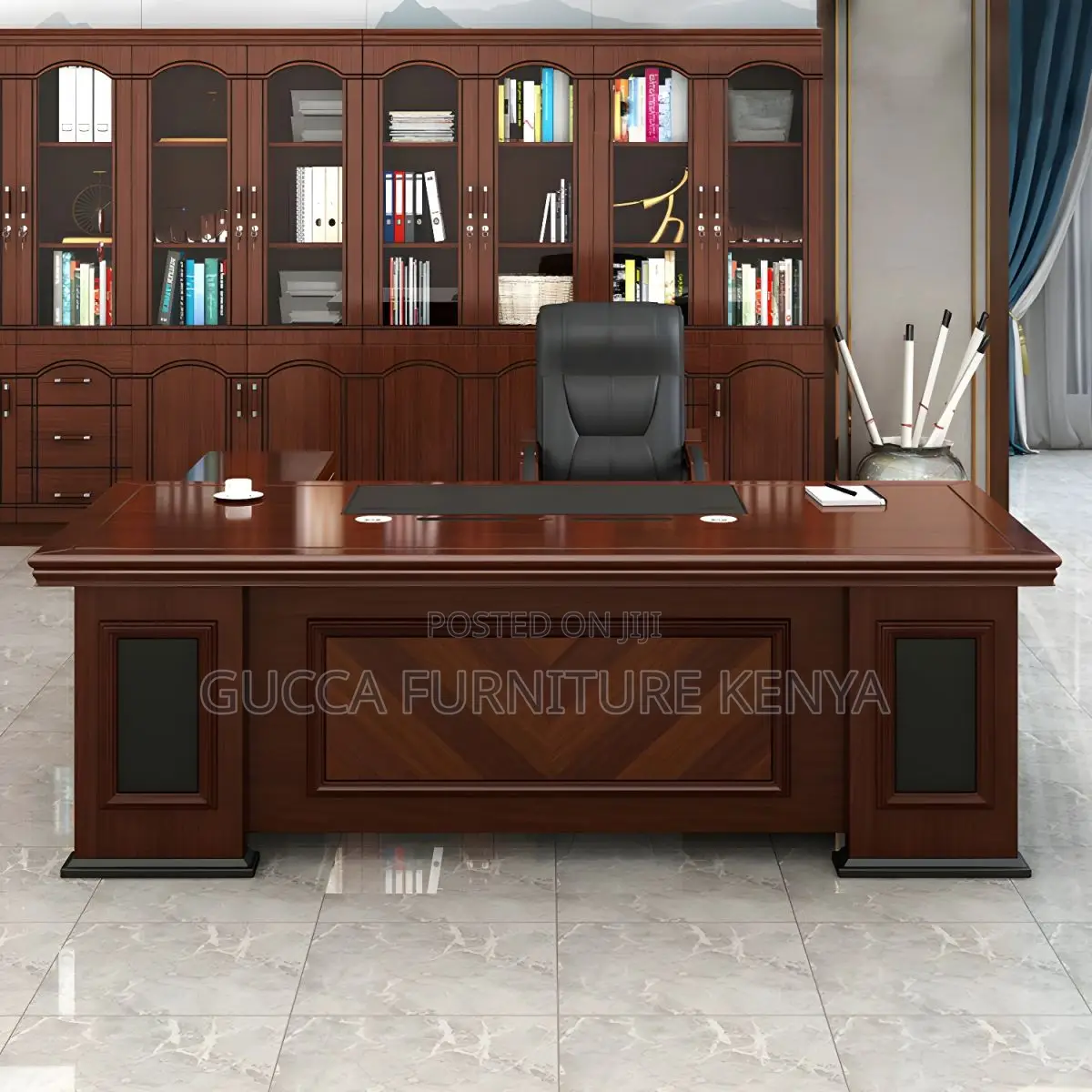 Elegant L-Shaped Executive Desk in Brown Wood