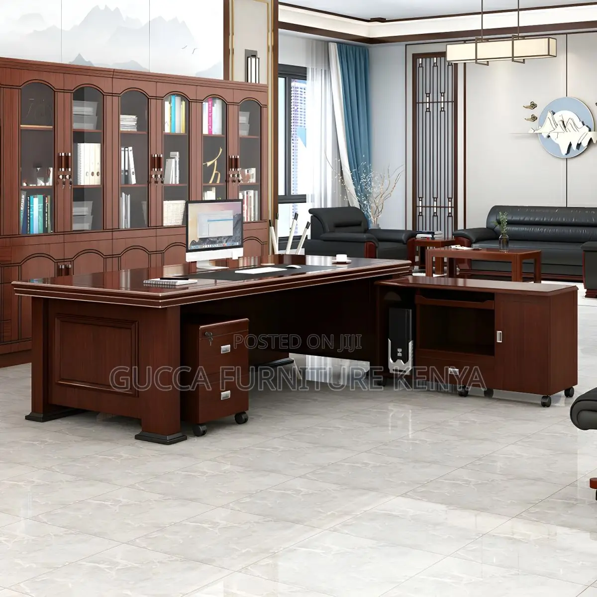 Elegant L-Shaped Executive Desk in Brown Wood
