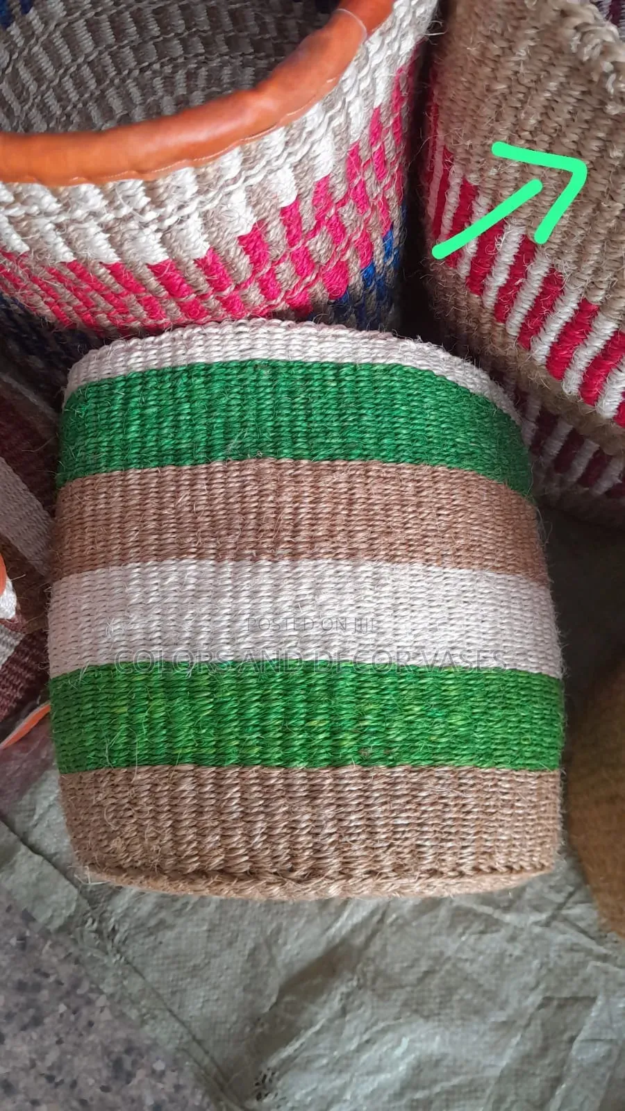 Green,White and Brown Sisal Baskets Available
