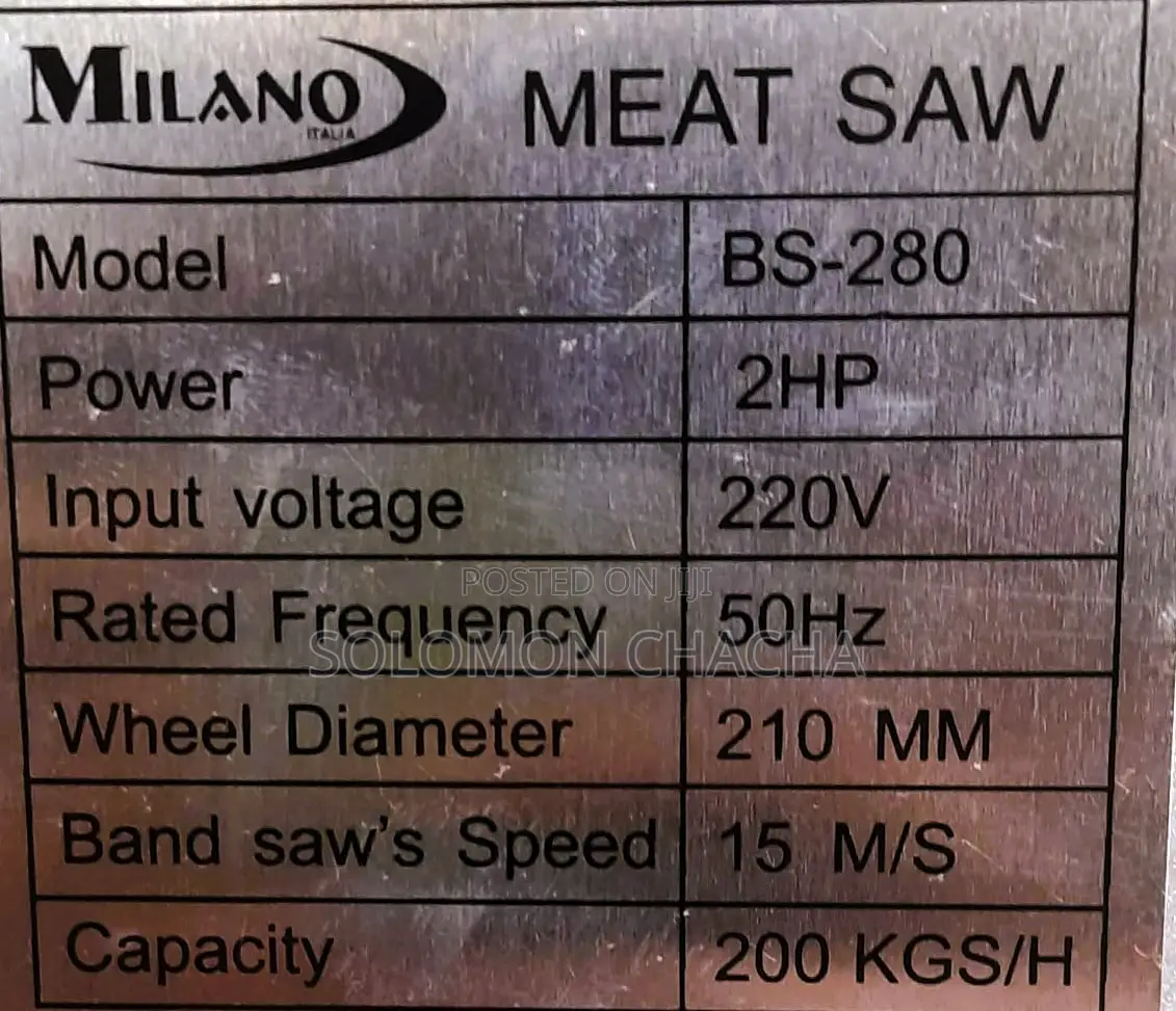 Milano Italia BS280 Meat Saw Capacity 200kgs Per Hour