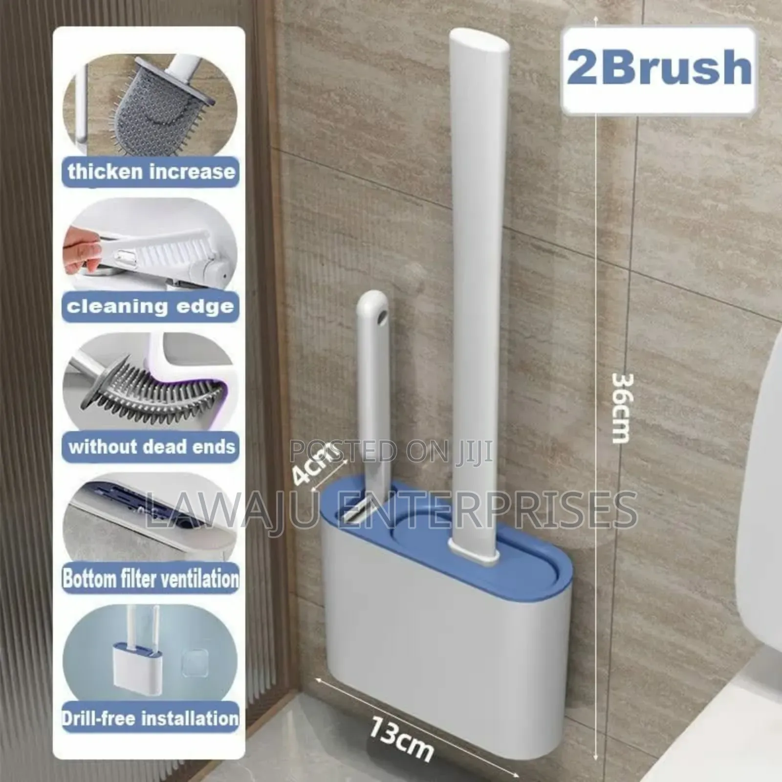 Blue Wall Mounted Silicone Toilet Brush