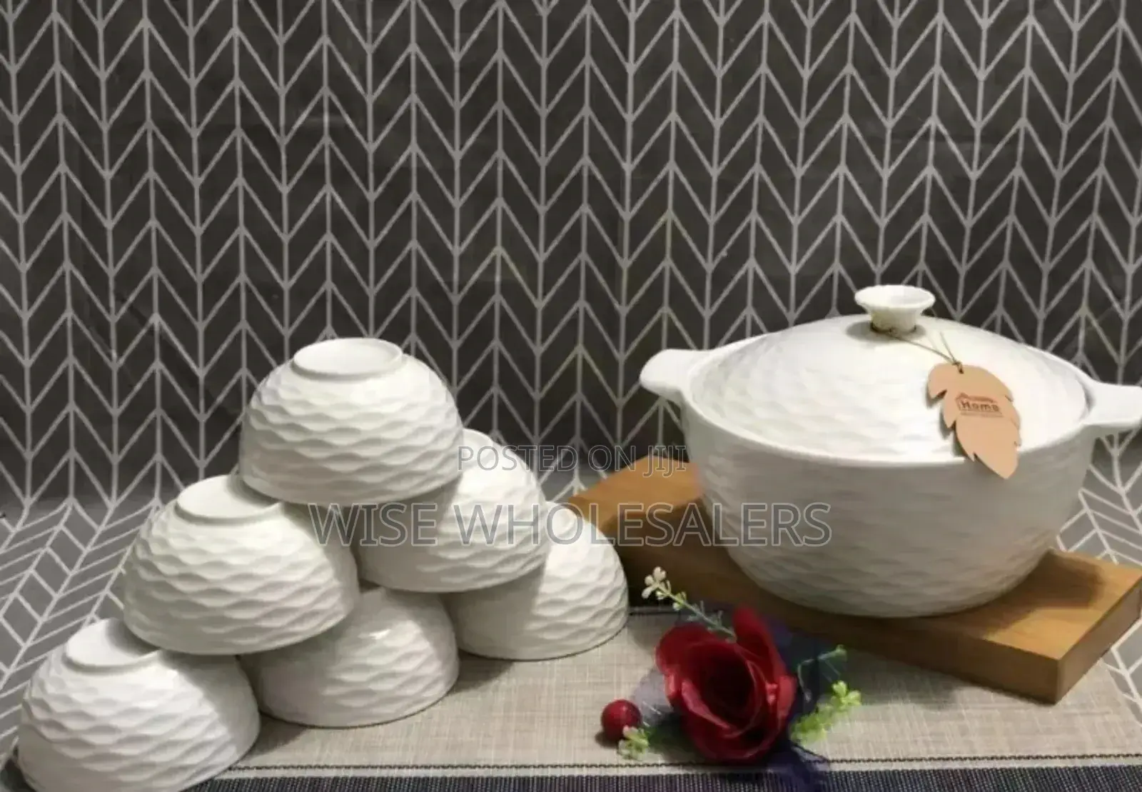 Ceramic White Serving Dish With Soup/Vegetable Bowl
