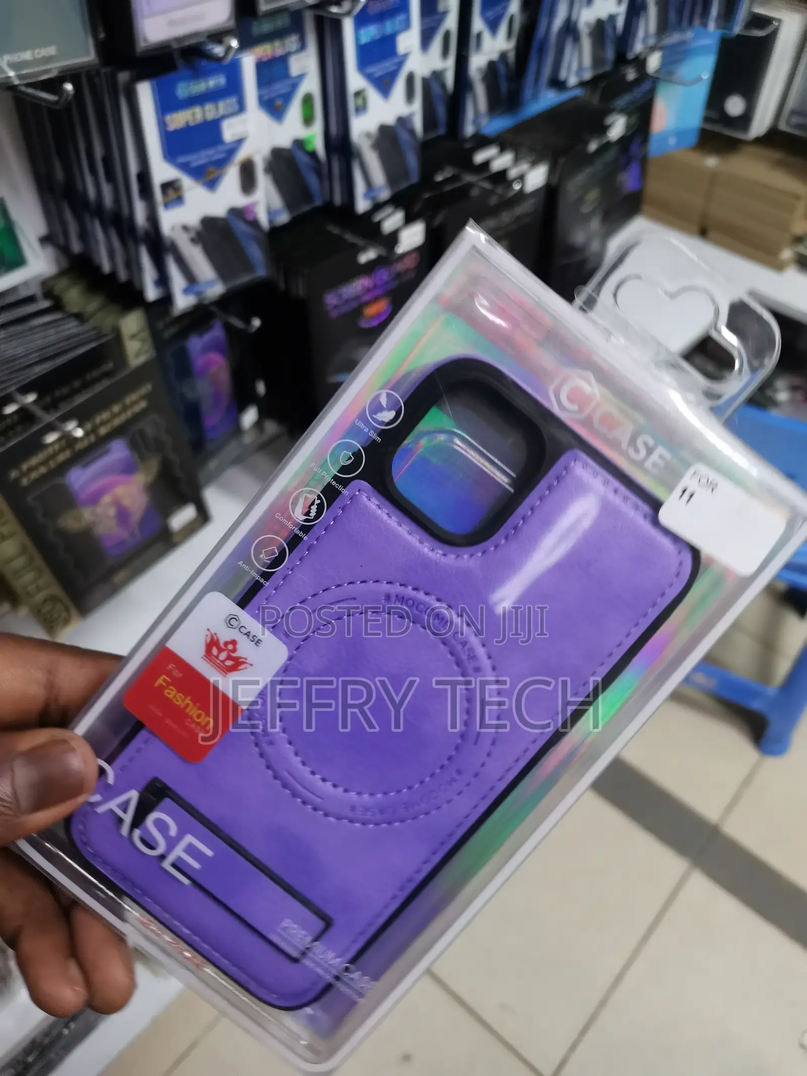 iPhone 11 Leather Bend Stand Magsafe Purple Case
