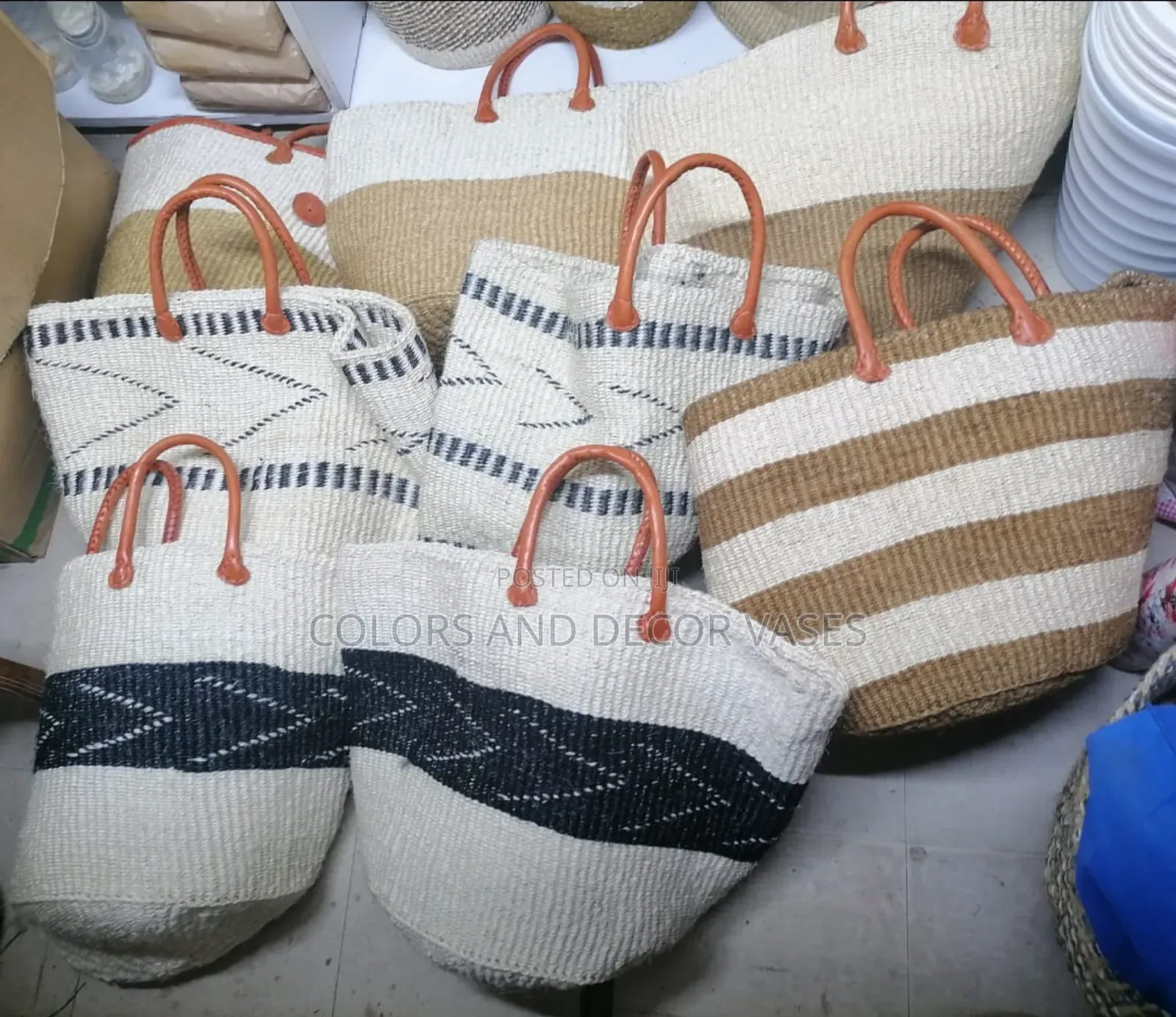 Baskets With Leathered Handles in Stock