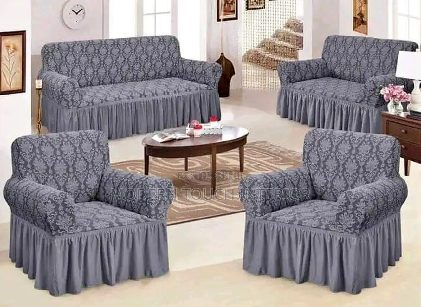 7 Seater Grey Jacquared Sofa Cover