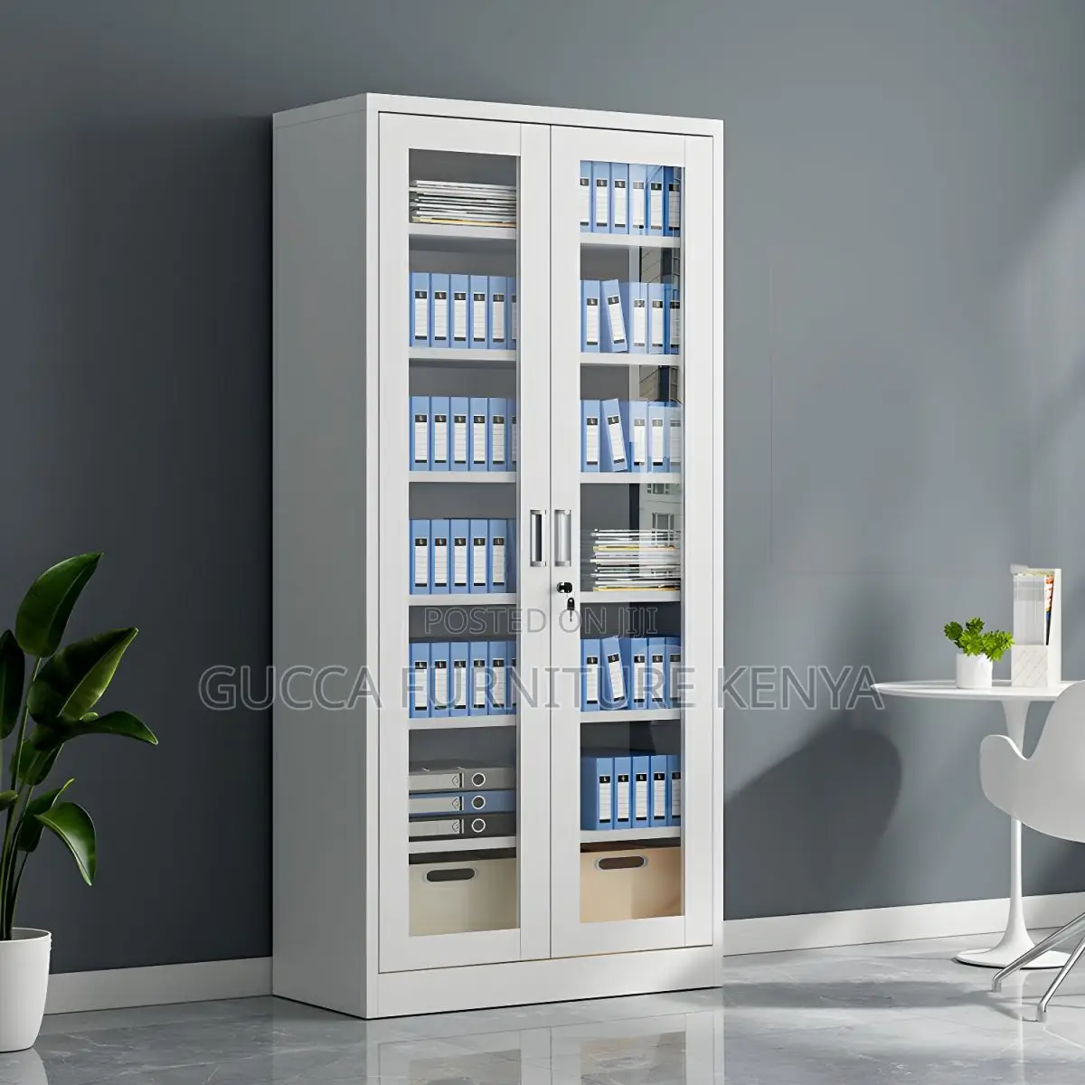 Elegant and Spacious White Steel Filing Cabinet With Lock